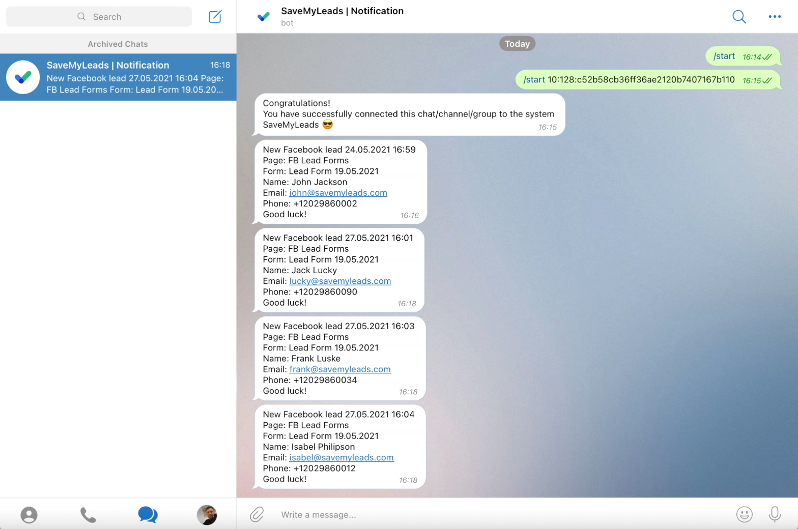 How to set up the upload of new leads from a Facebook advertising account in Telegram | Facebook leads sent as Telegram messages