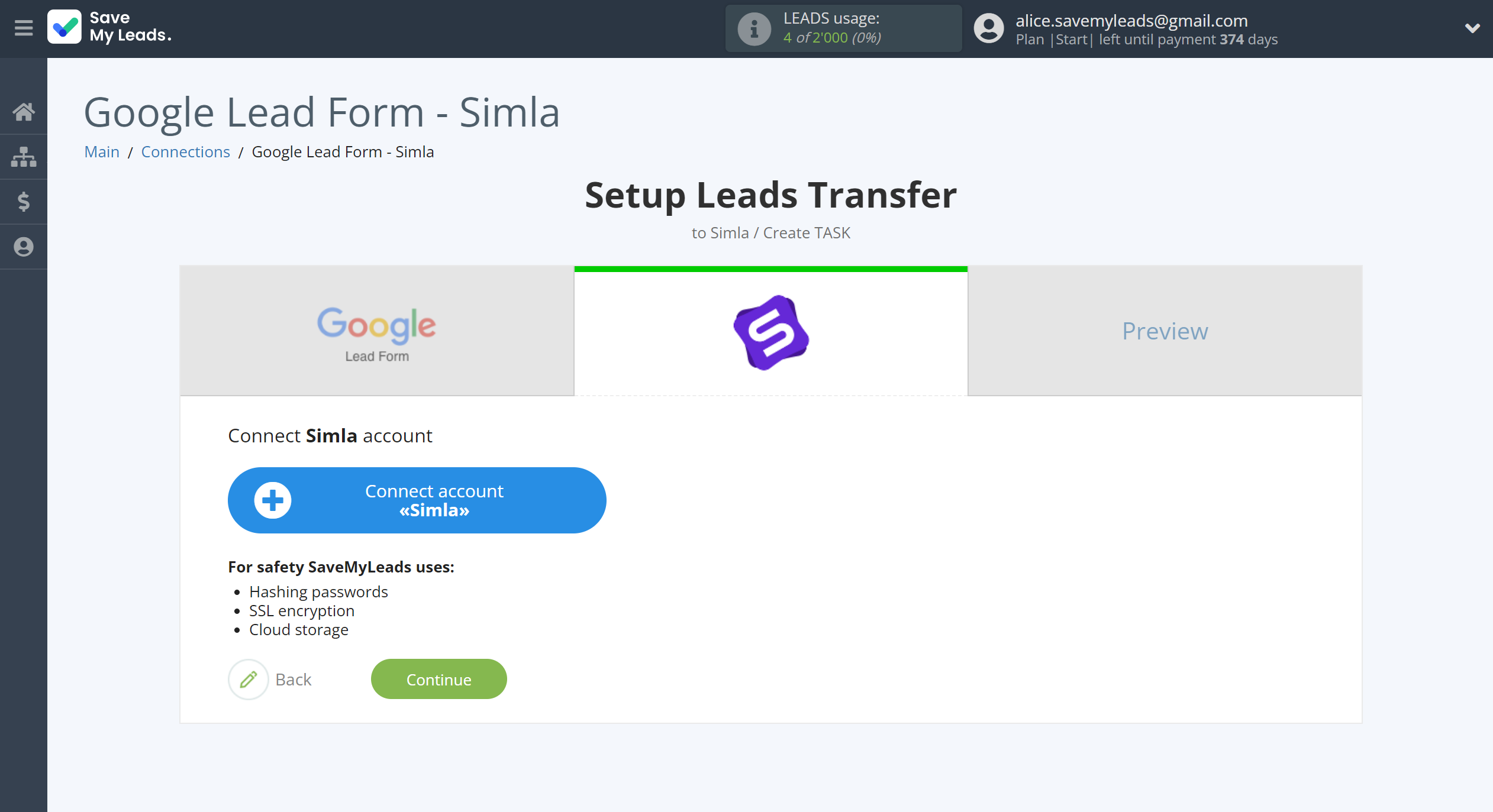 How to Connect Google Lead Form with Simla Create Task | Data Destination account connection