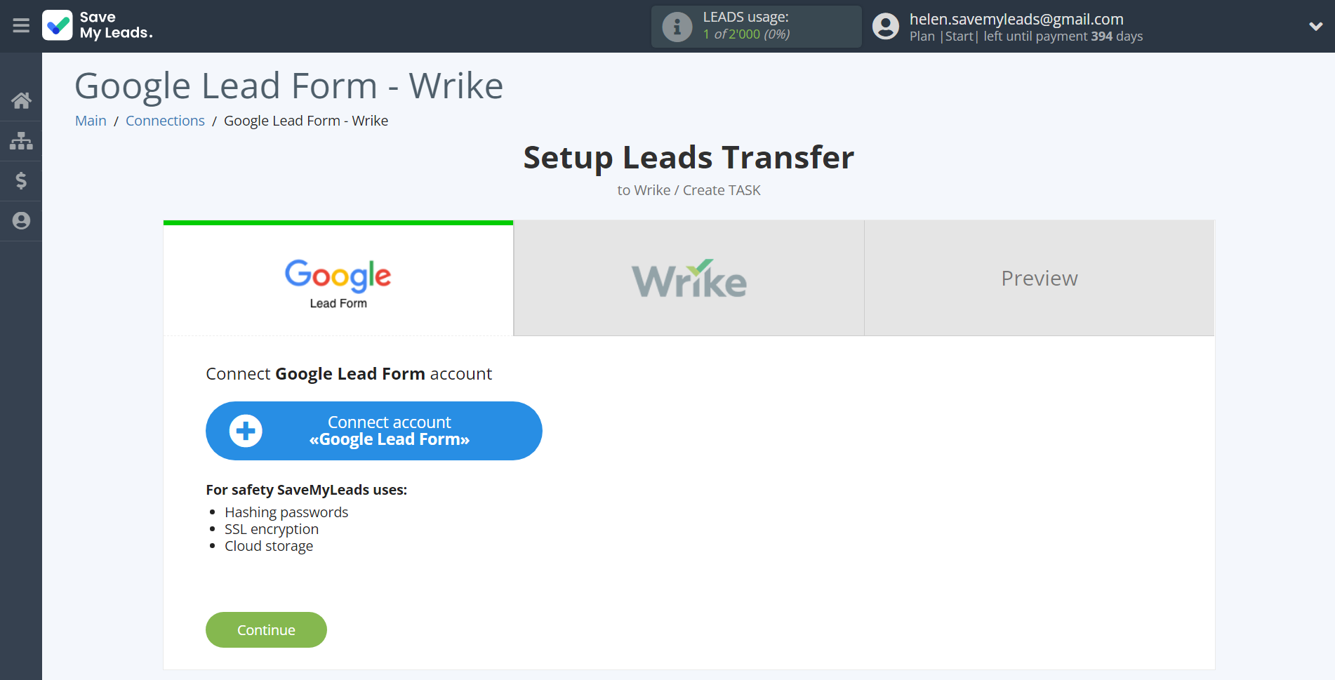 How to Connect Google Lead Form with Wrike | Data Source account