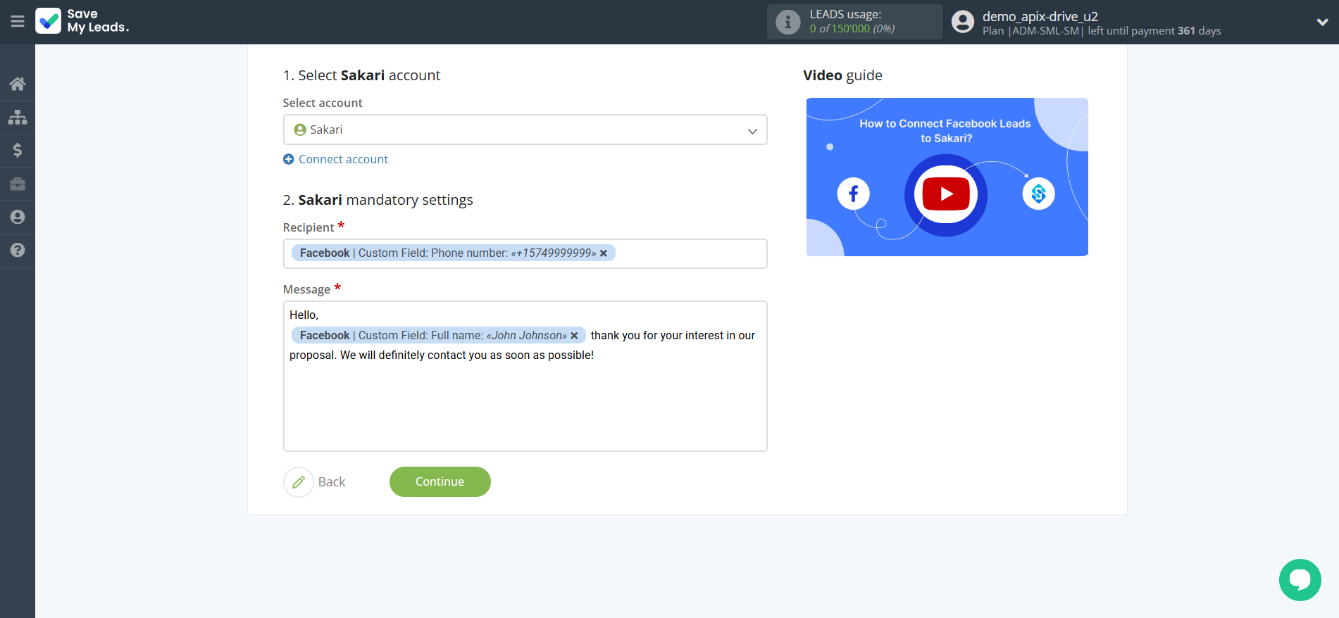 How to Connect Facebook with Sakari | Assigning fields
