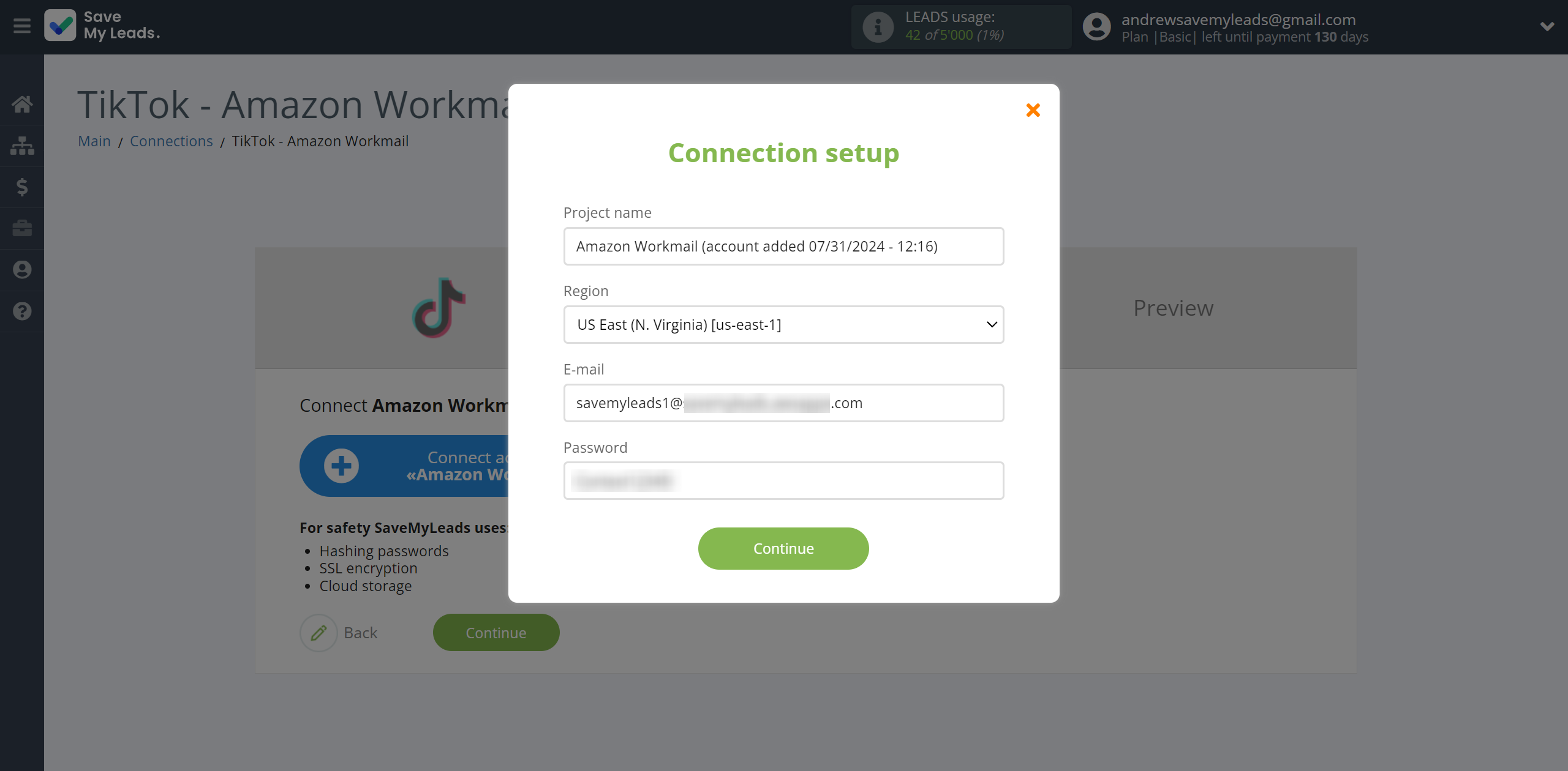 How to Connect TikTok with Amazon Workmail | Data Destination account connection