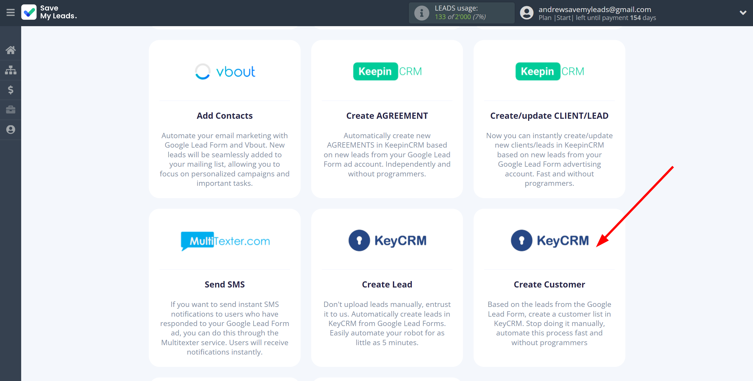 How to Connect Google Lead Form with KeyCRM Create Customer | Data Destination system selection