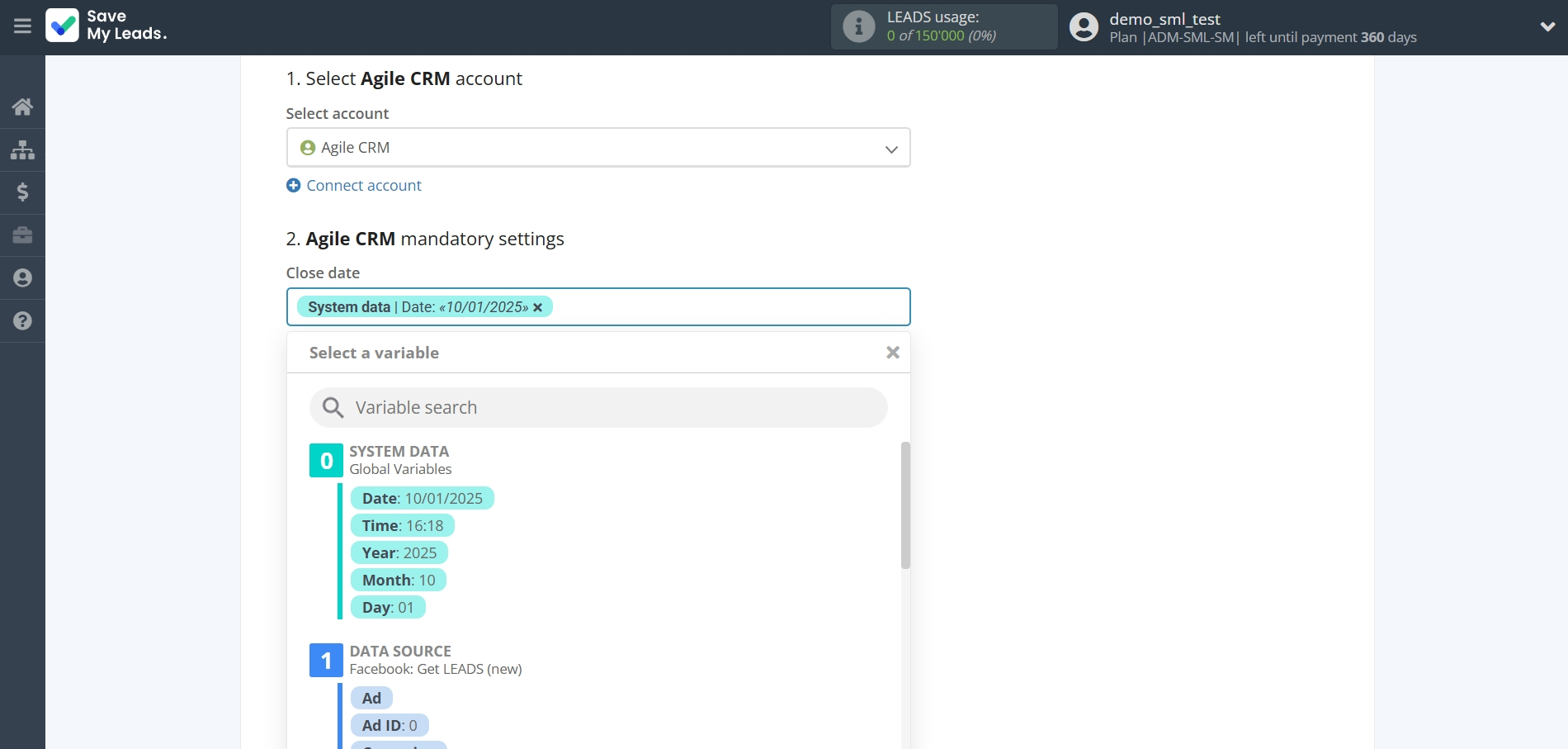 How to Connect Facebook with AgileCRM Create Deal | Assigning fields