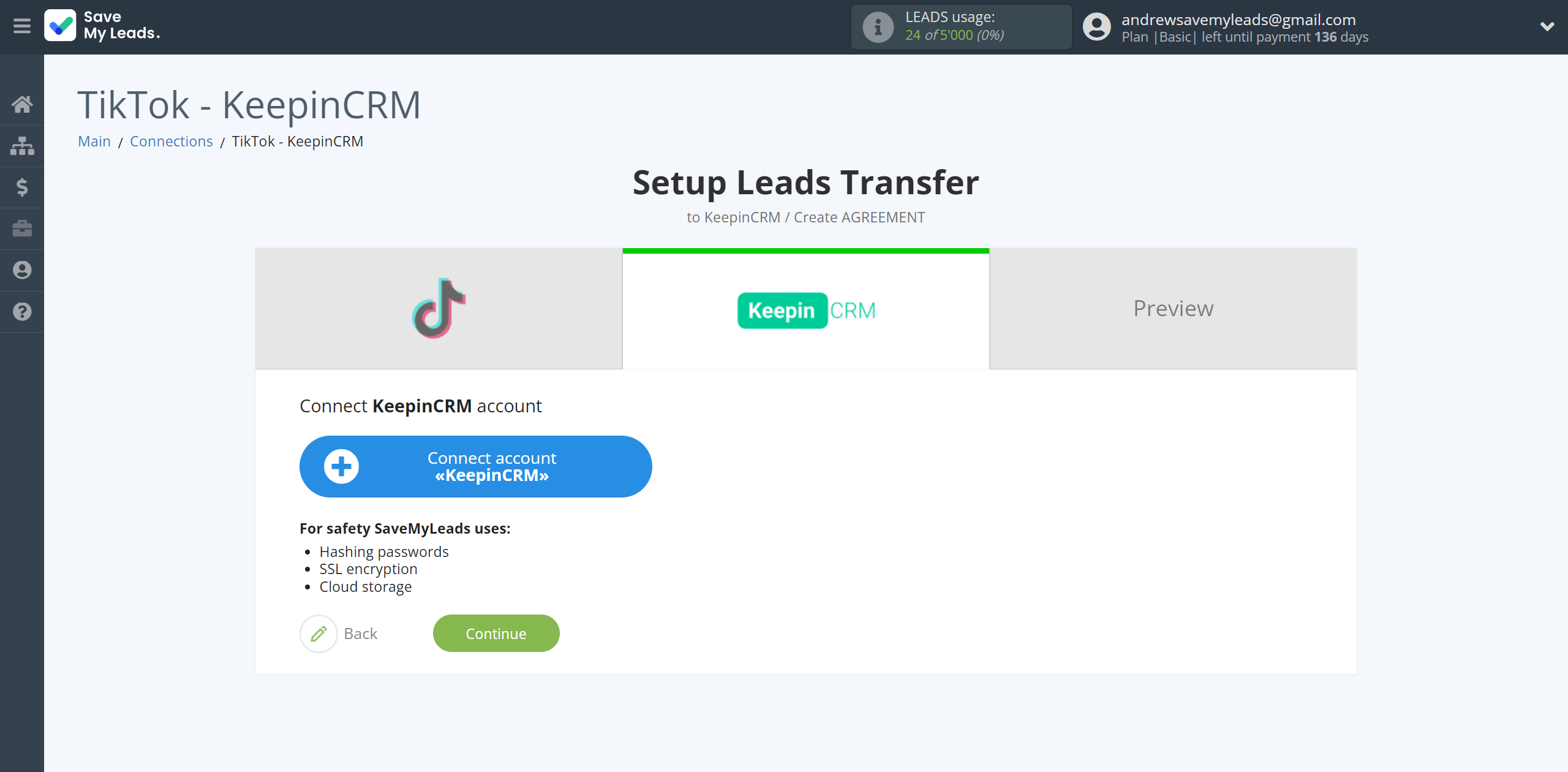 How to Connect TikTok with KeepinCRM Create Agreement | Data Destination account connection