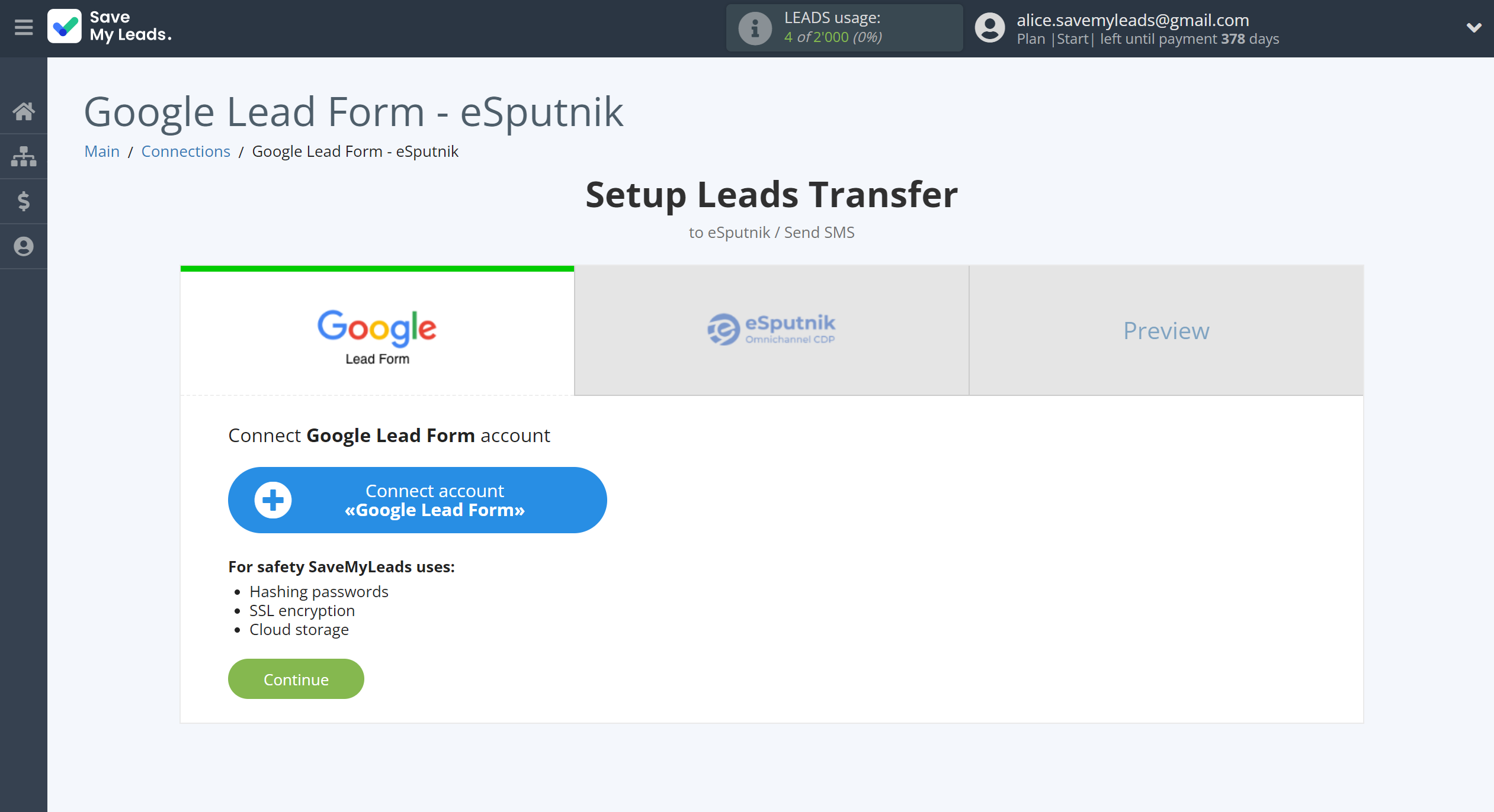 How to Connect Google Lead Form with eSputnik Send SMS | Data Source account connection