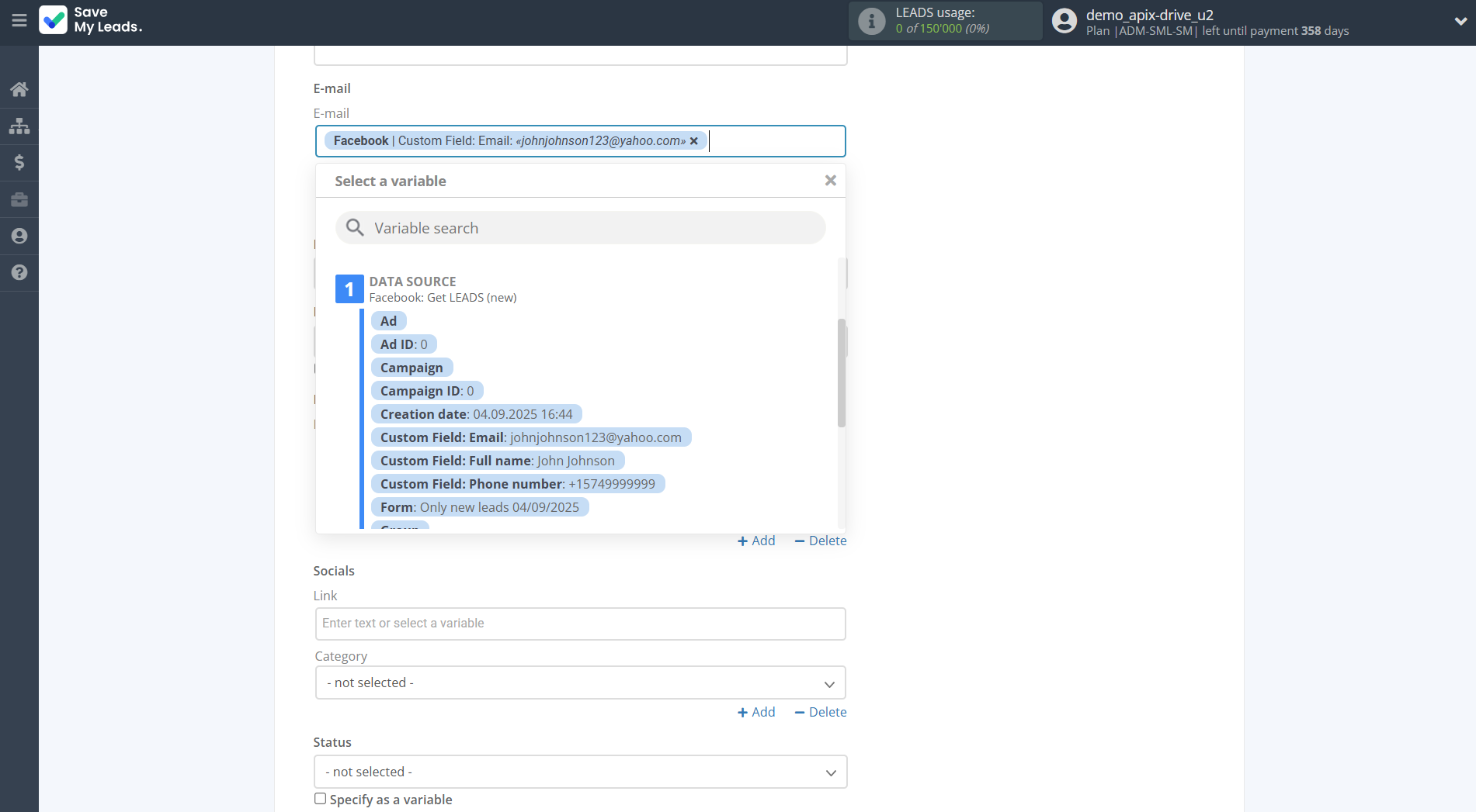 How to Connect Facebook with Copper Create Lead | Assigning fields