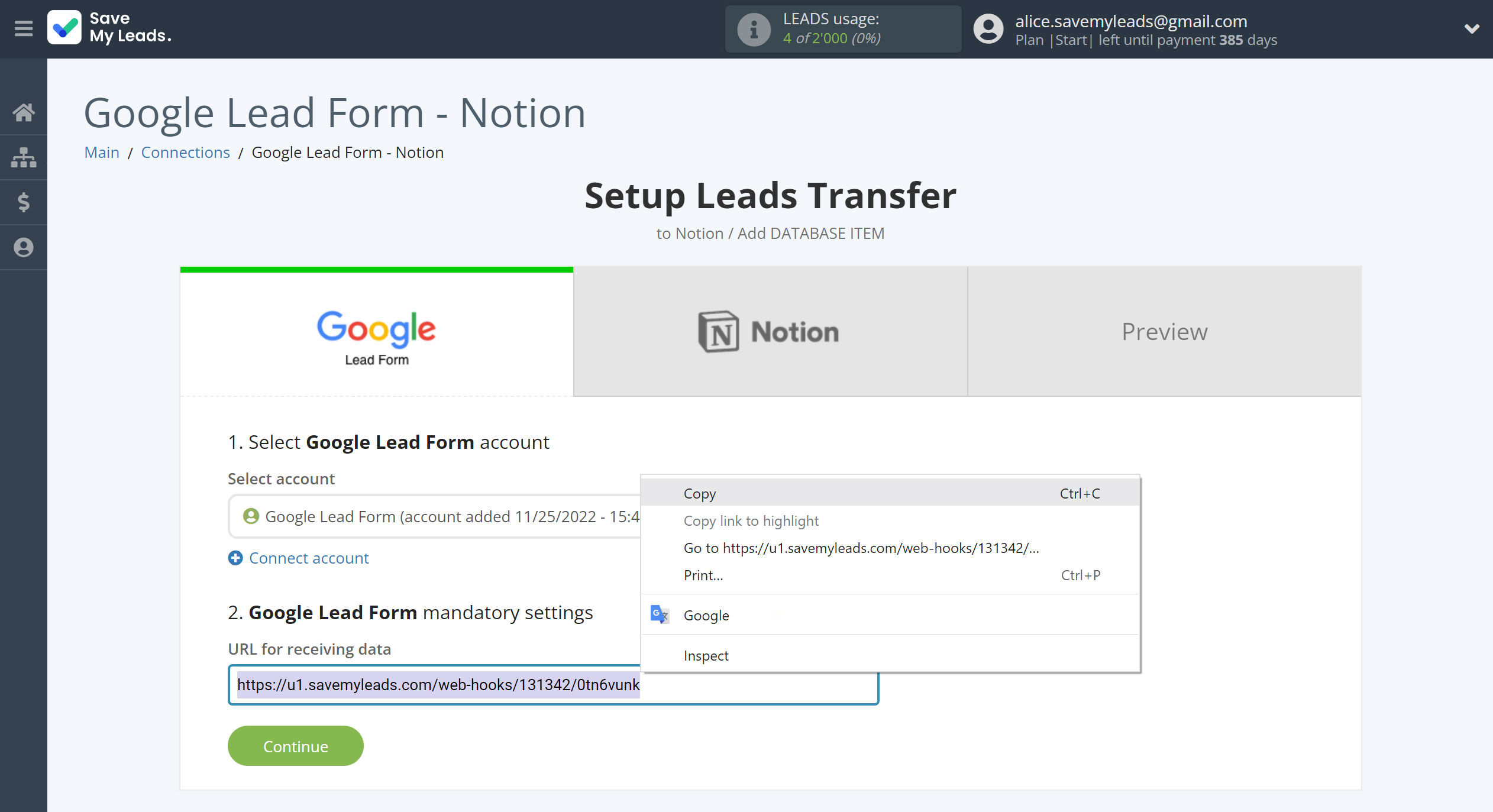 How to Connect Google Lead Form with Notion | Data Source account connection