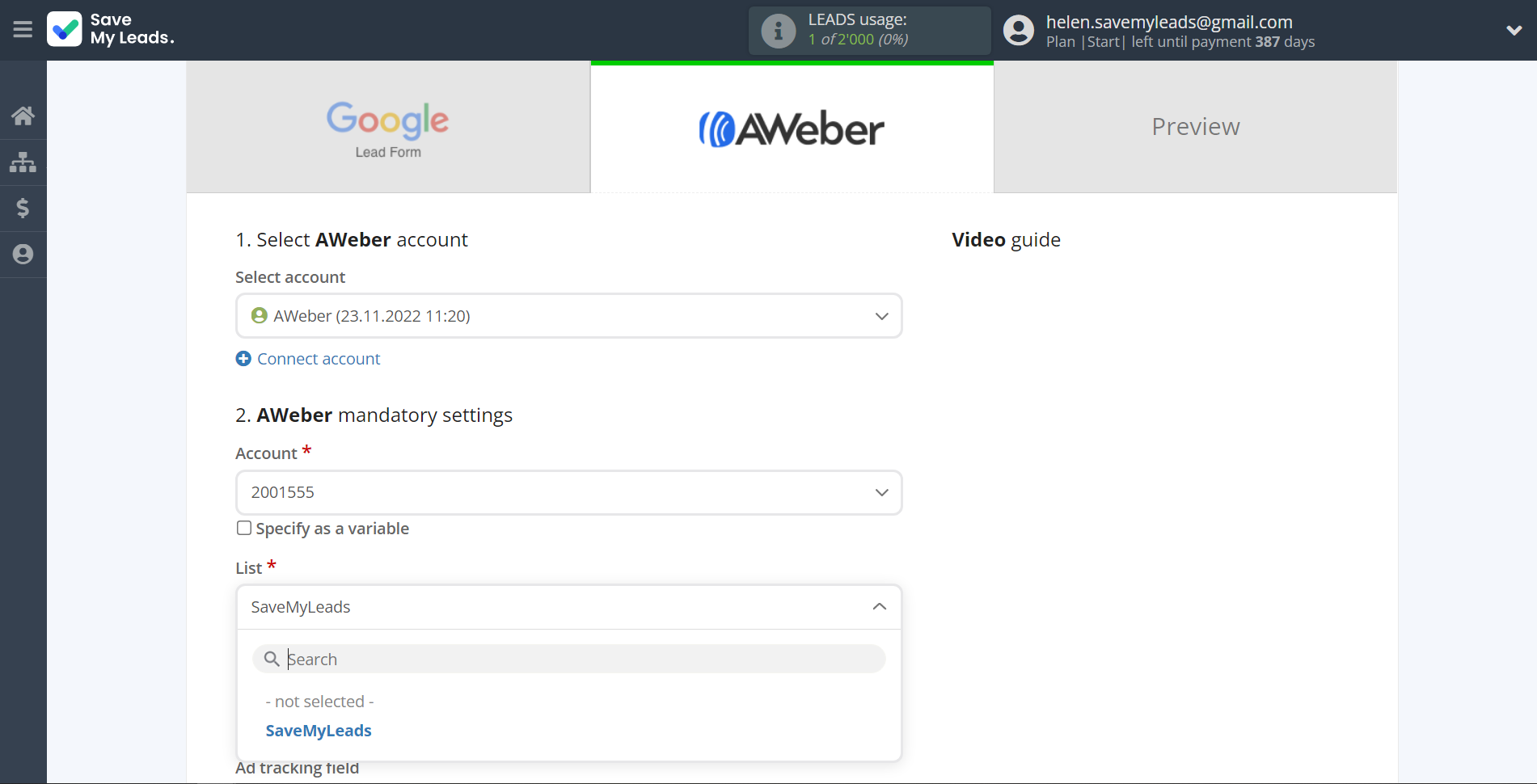 How to Connect Google Lead Form with AWeber | Assigning fields