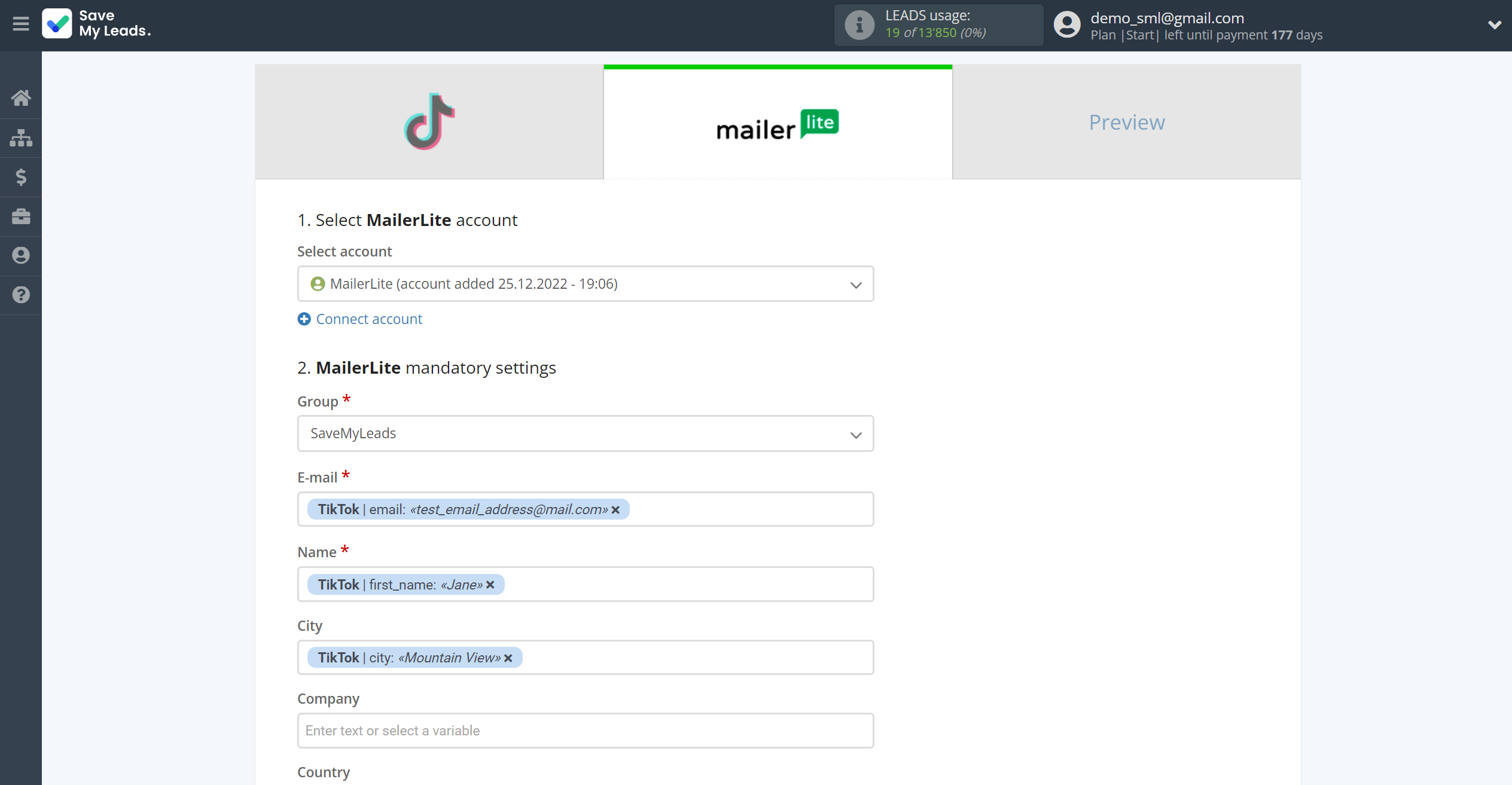 How to Connect TikTok with MailerLite | Assigning fields