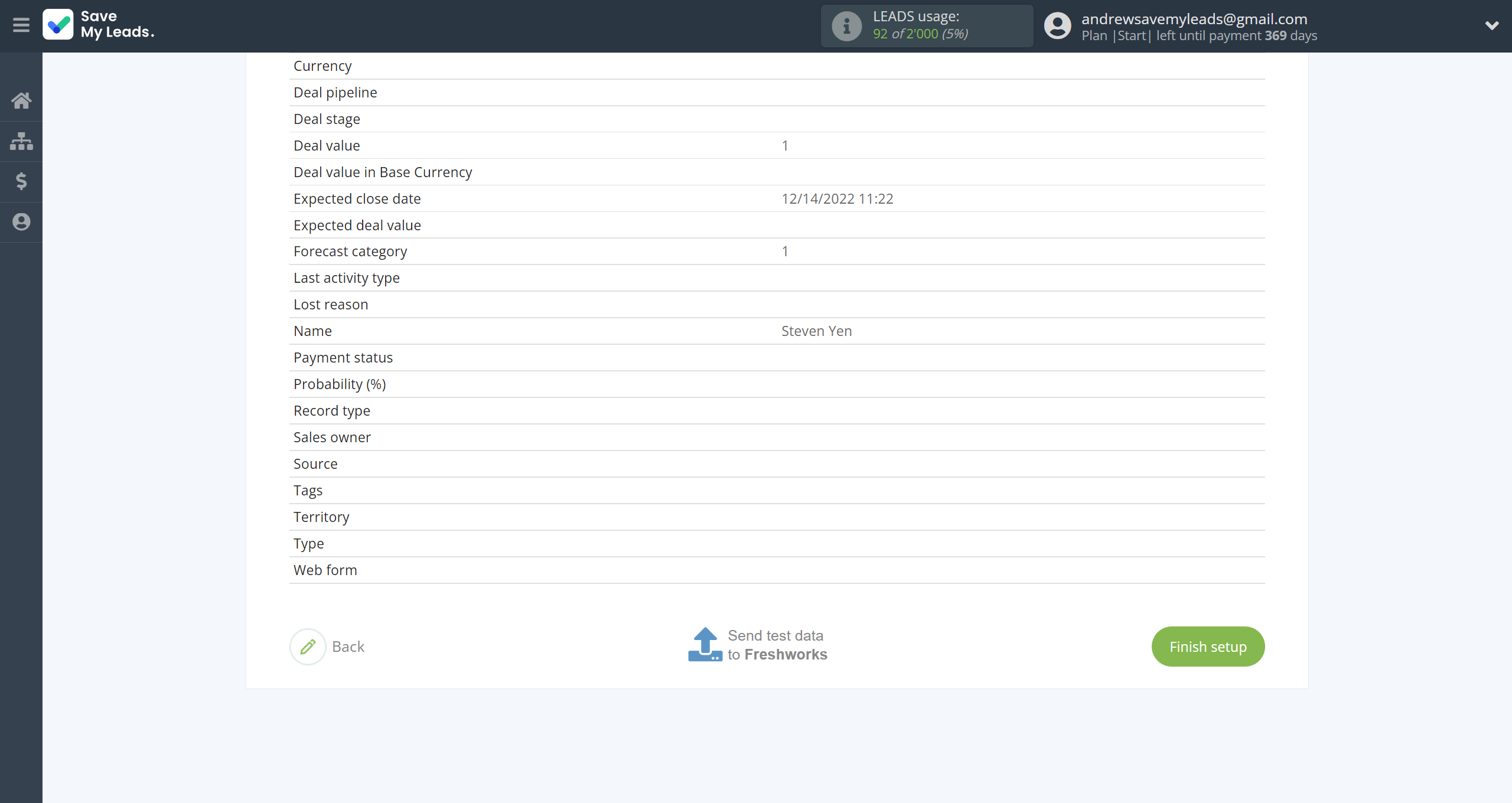 How to Connect Webhooks with Freshworks Create Deal | Test data