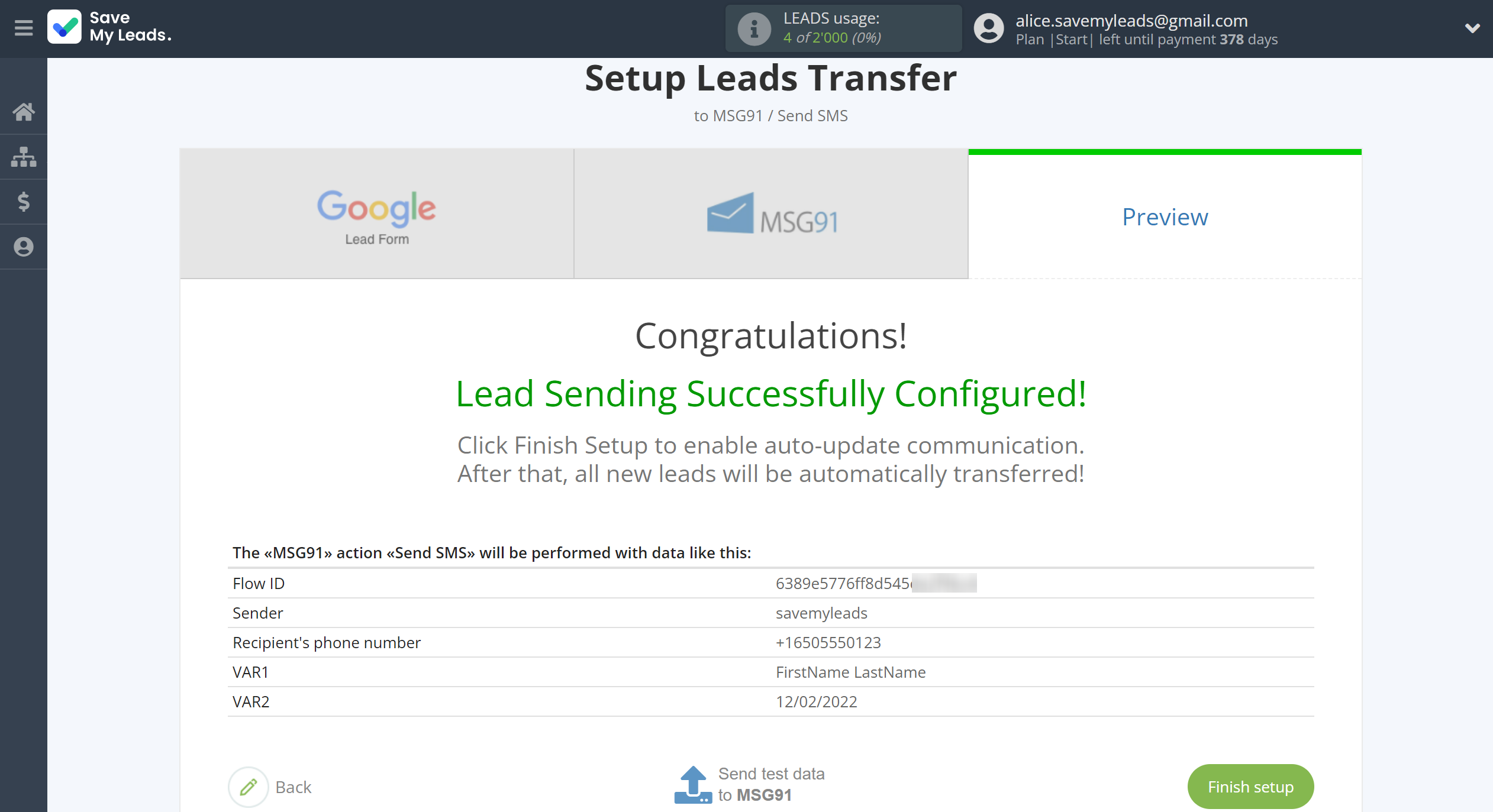 How to Connect Google Lead Form with MSG91 Send SMS | Test data