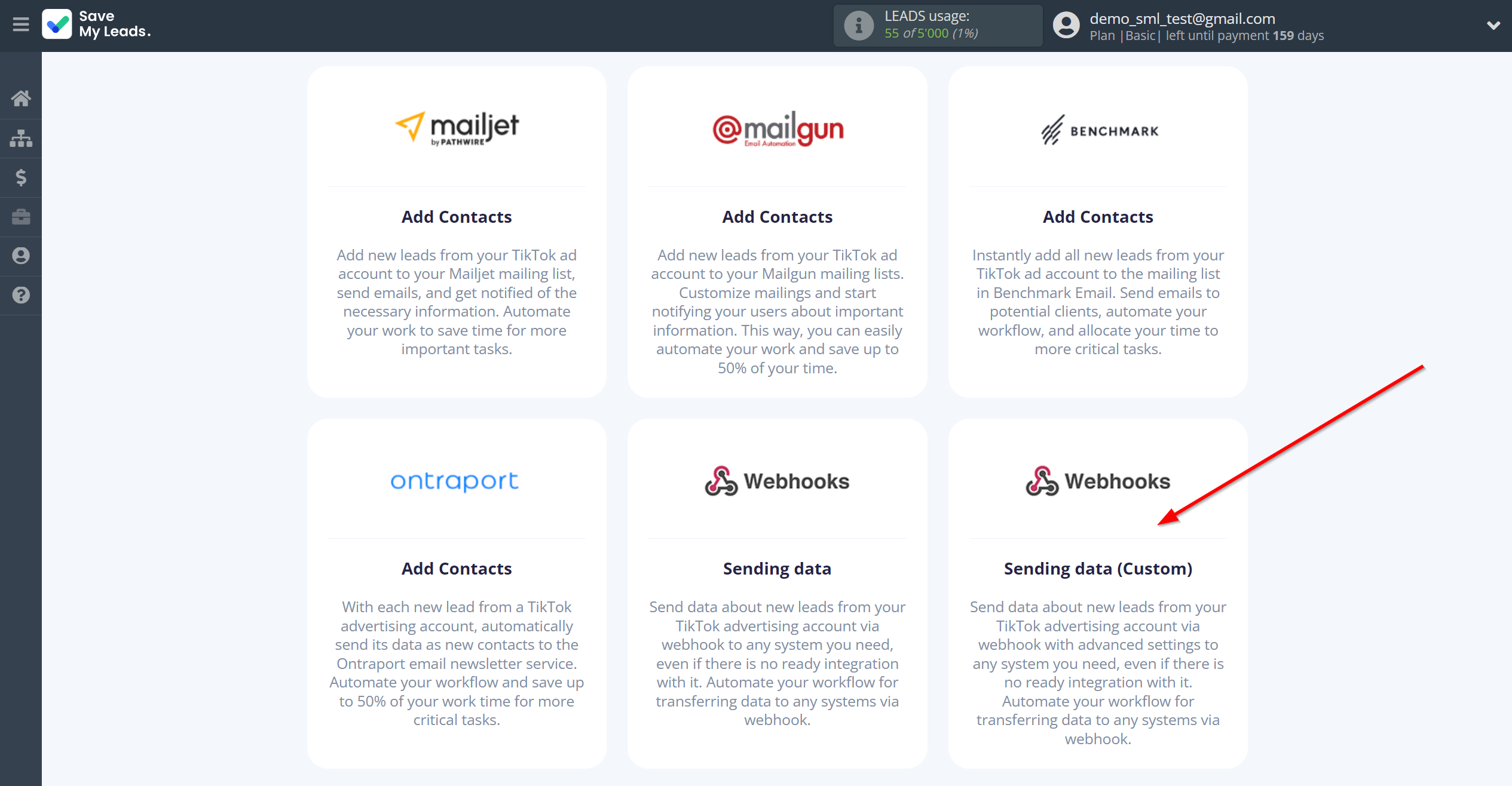 How to Connect TikTok with Webhooks (Custom) | Data Destination system selection