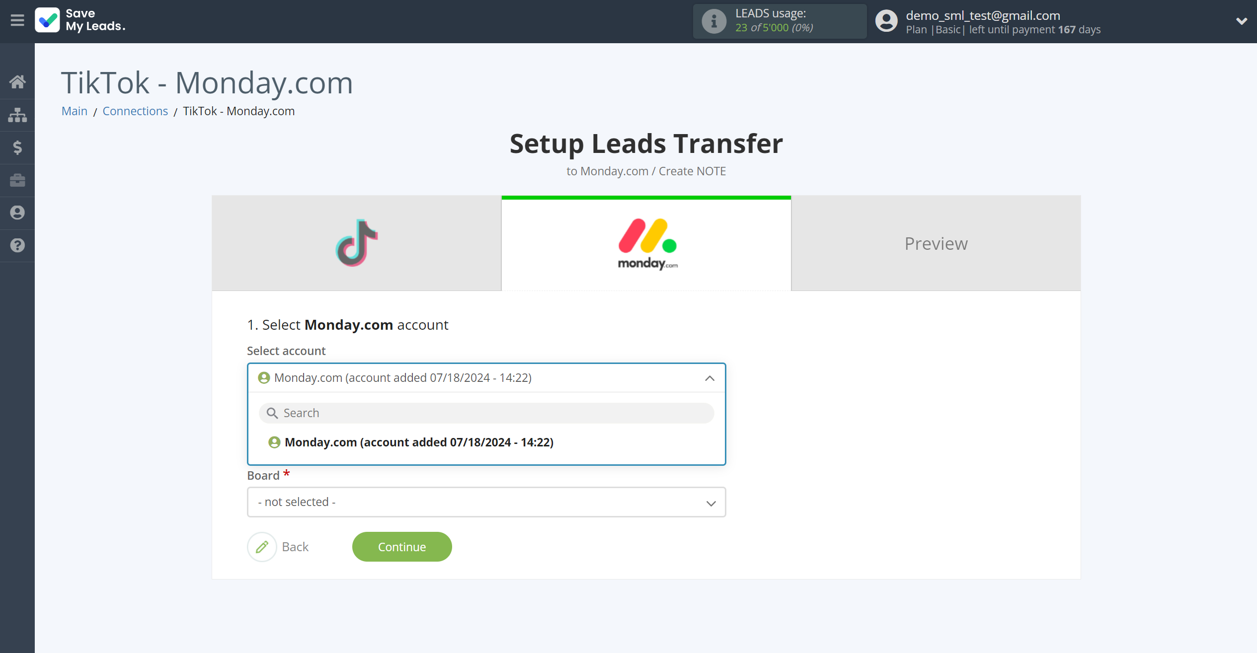 How to Connect TikTok with Monday.com | Data Destination account selection