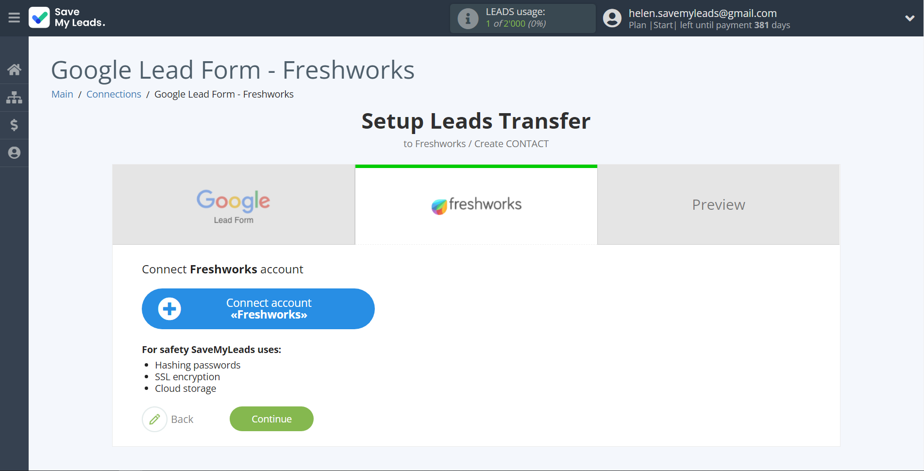 How to Connect Google Lead Form with Freshworks Create Contacts | Data Destination account connection