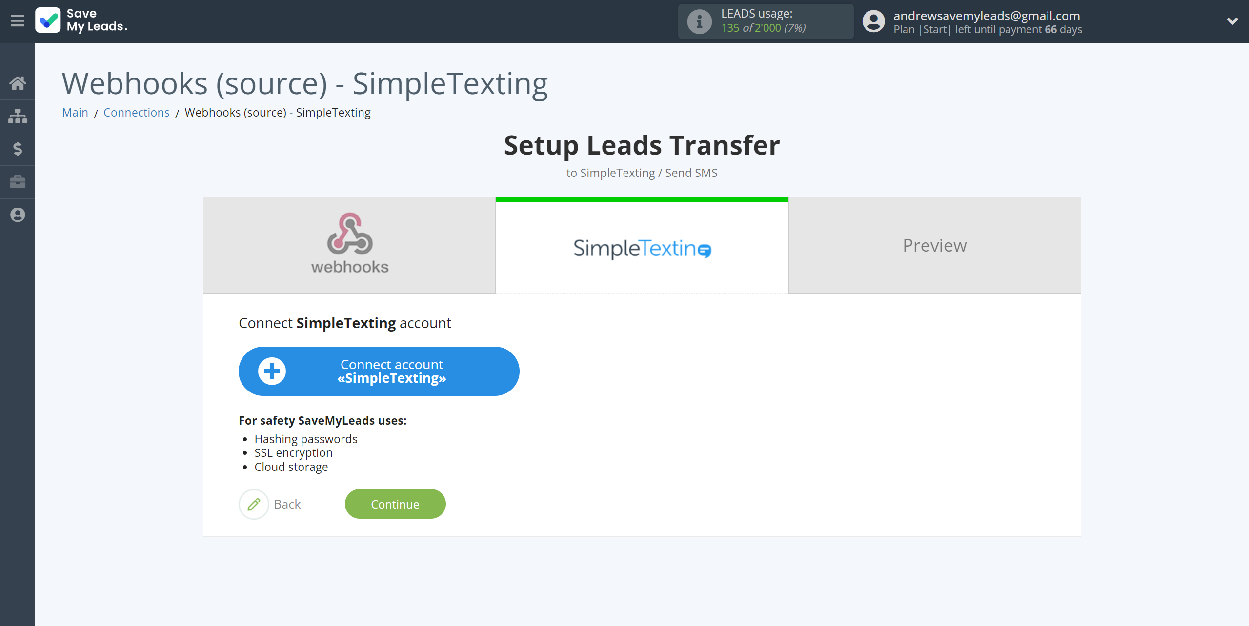 How to Connect Webhooks with SimpleTexting | Data Destination account connection