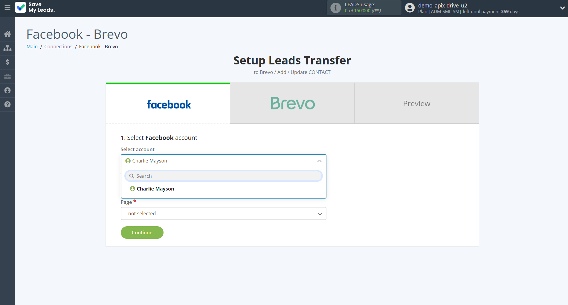 How to Connect Facebook with Brevo | Data Source account selection