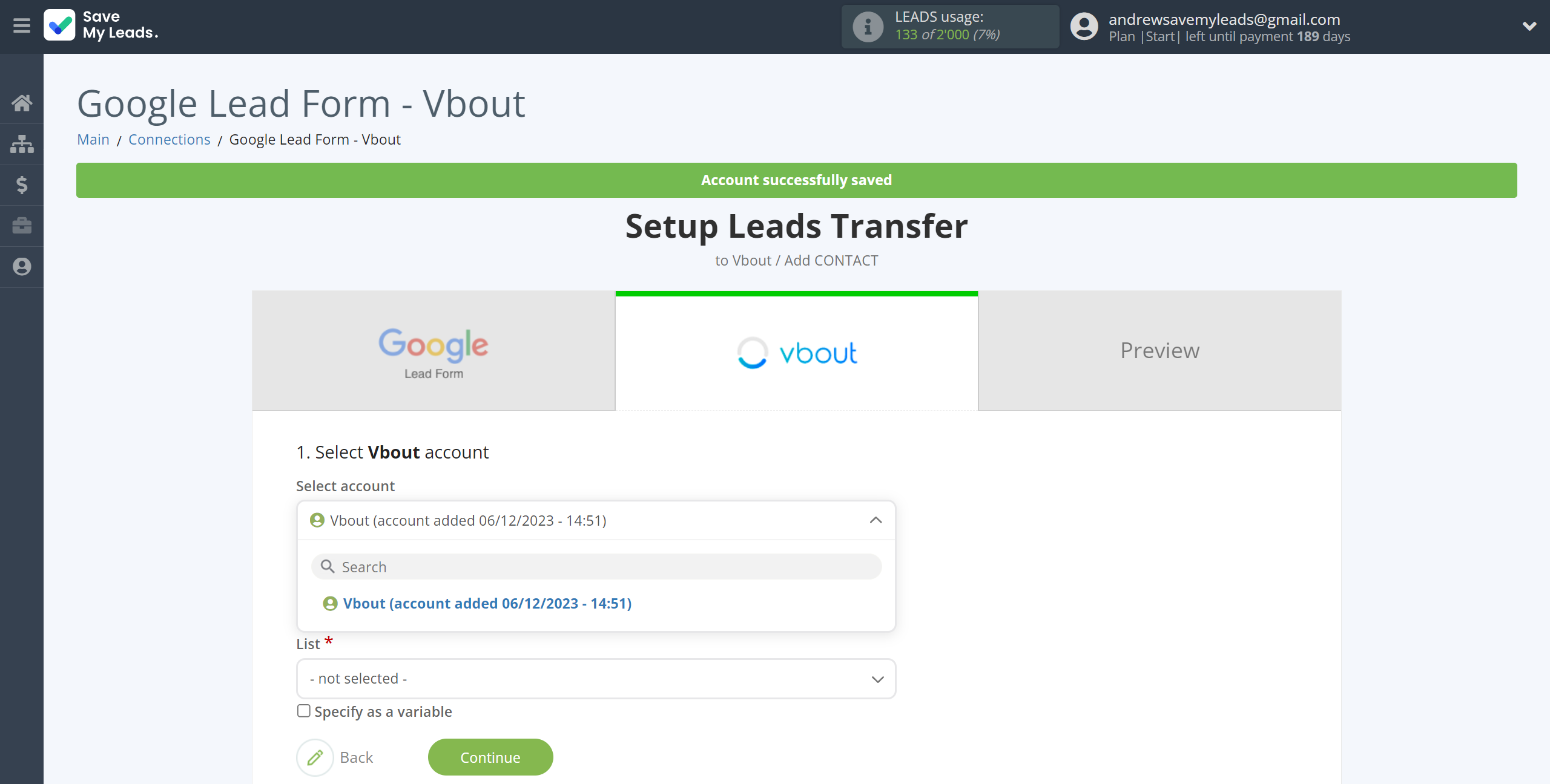 How to Connect Google Lead Form with Vbout Add Contact | Data Destination account selection