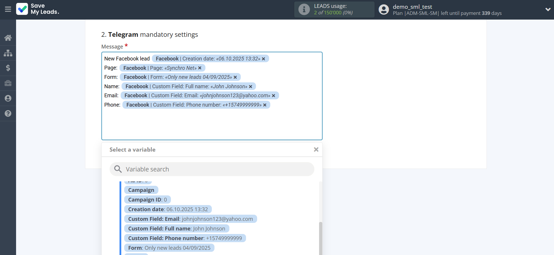 How to Connect Facebook with Telegram | Assigning fields How to Connect Facebook with Telegram | Assigning fields