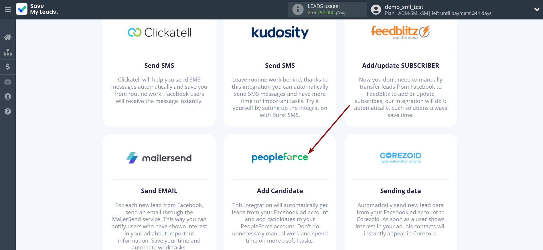 How to Connect Facebook with PeopleForce Add Candidate | Data Destination system selection How to Connect Facebook with PeopleForce Add Candidate | Data Destination system selection