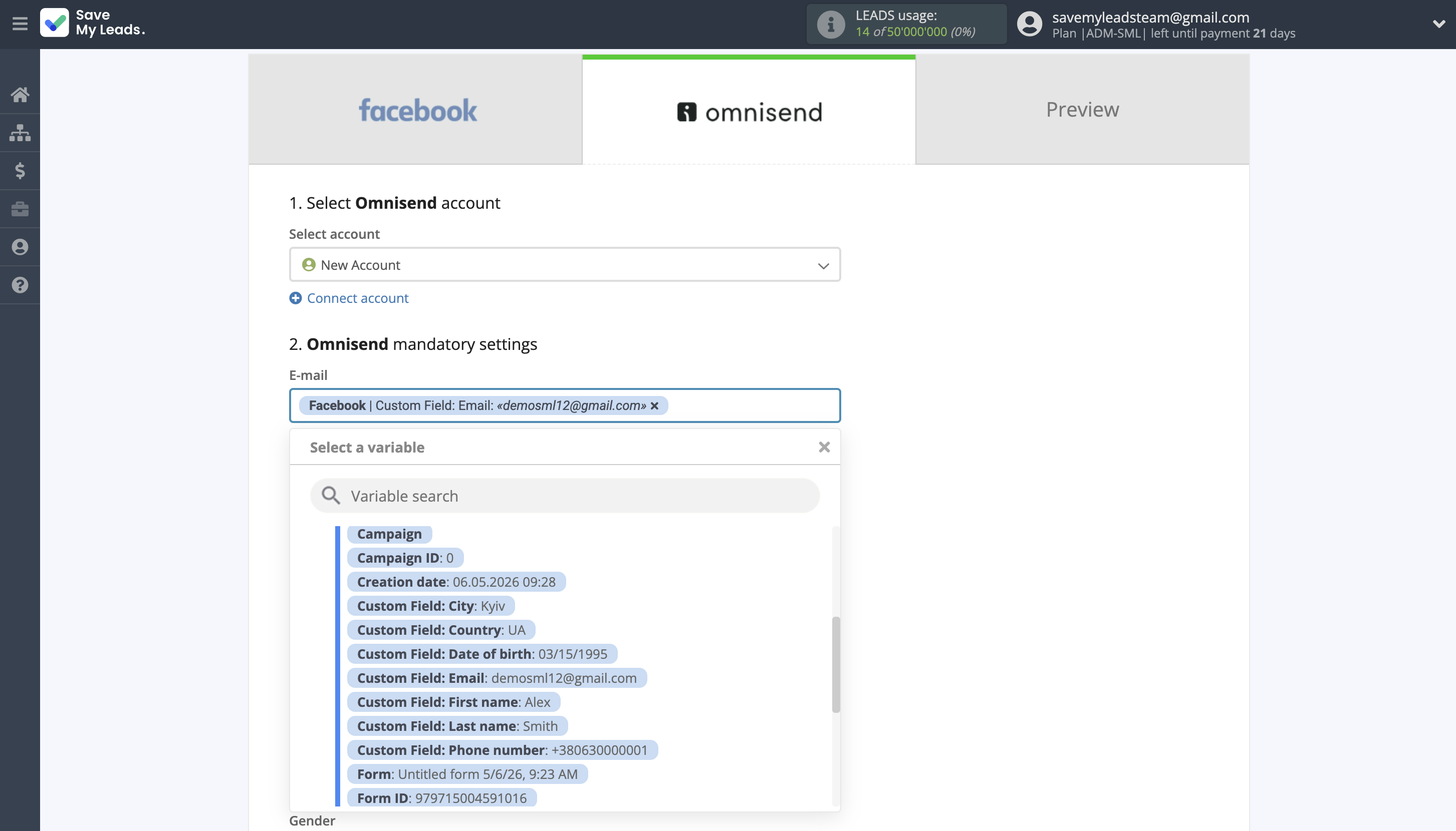 How to Connect Facebook with Omnisend Create Contact | Assigning fields How to Connect Facebook with Omnisend Create Contact | Assigning fields