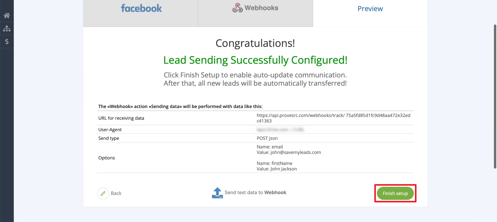 Facebook and Webhooks integration |&nbsp;Finishing setup
