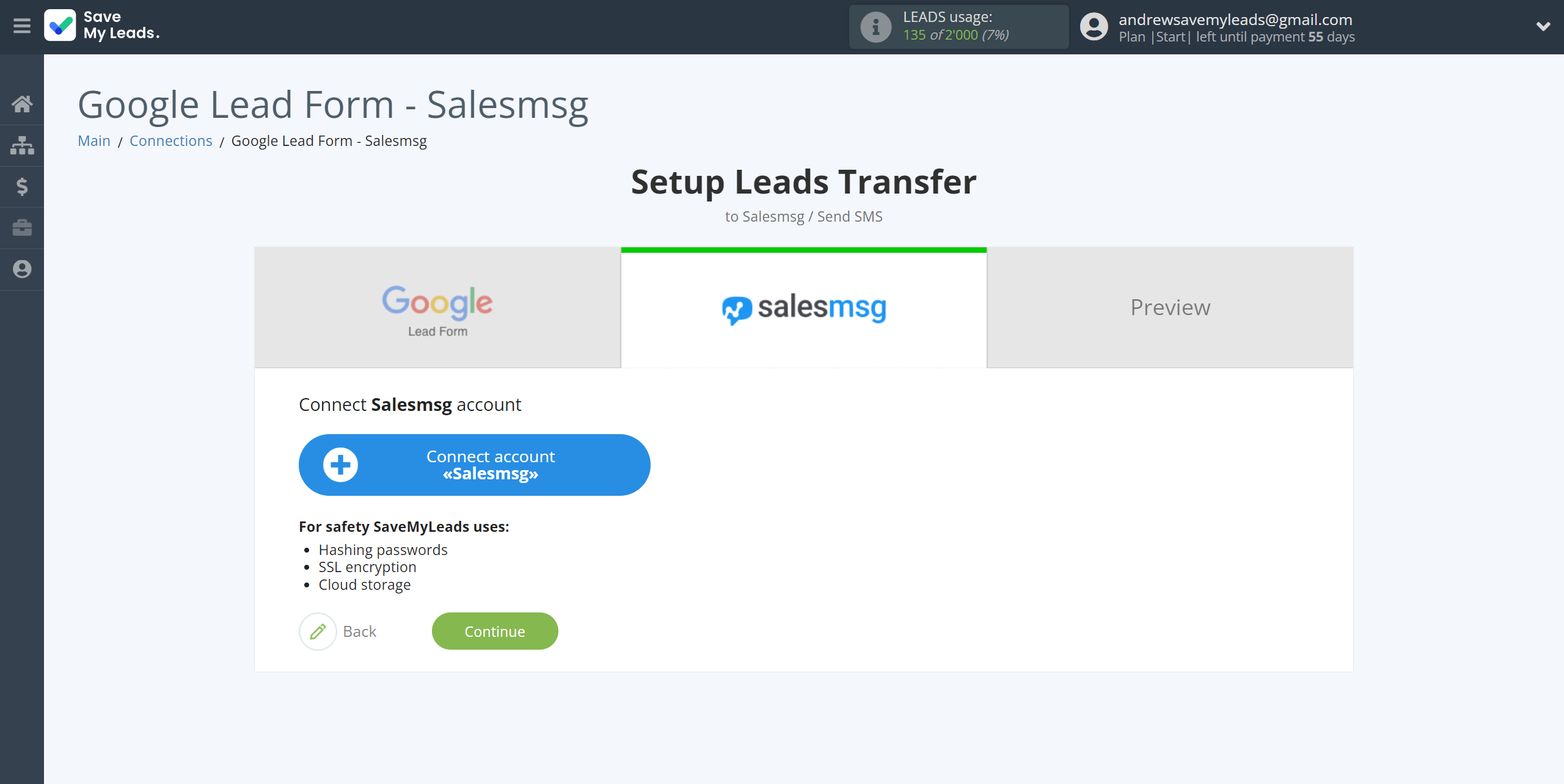 How to Connect Google Lead Form with Salesmsg | Data Destination account connection