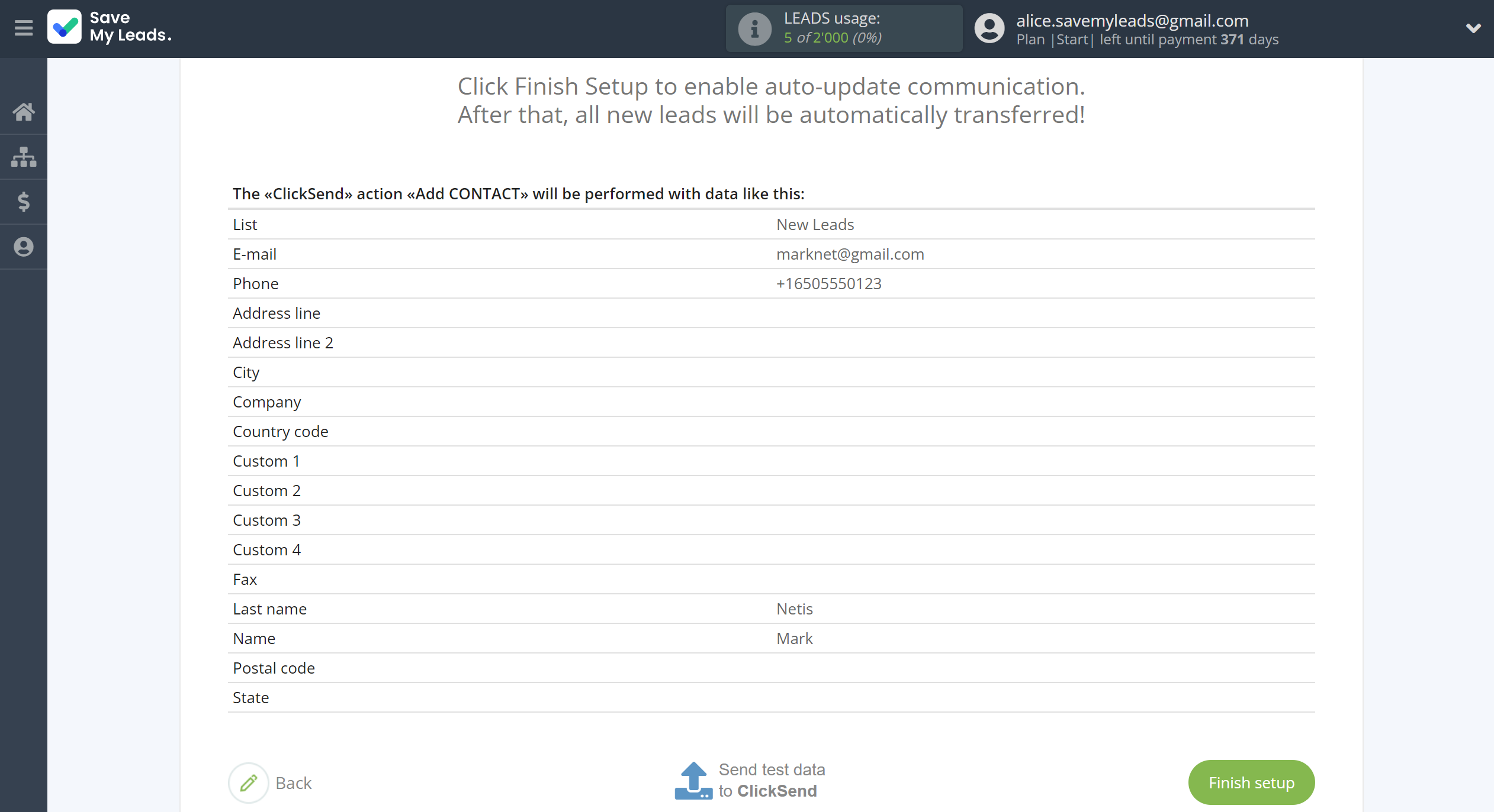 How to Connect Webhooks with ClickSend Add Contacts | Test data