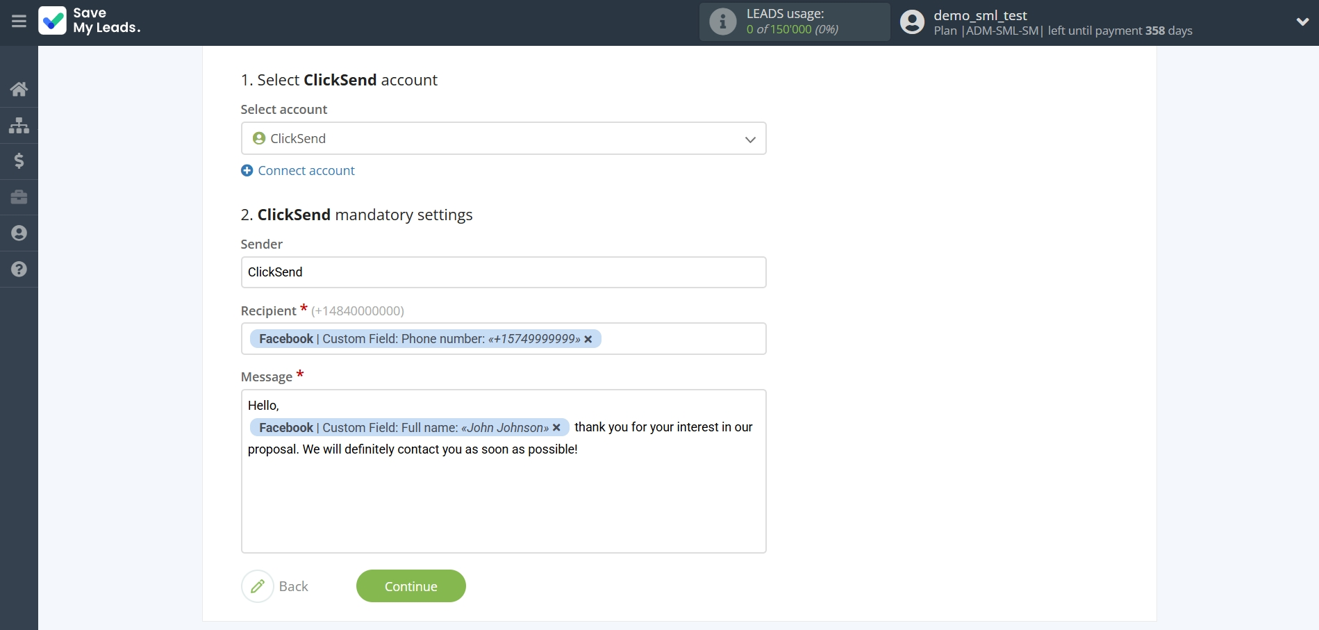 How to Connect FaceBook with ClickSend Send SMS | Assigning fields