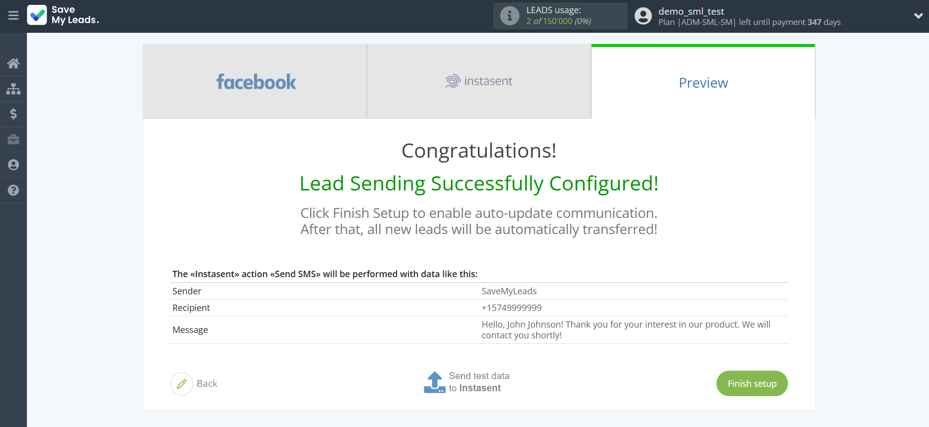 How to Connect Facebook with Instasent | Test data How to Connect Facebook with Instasent | Test data