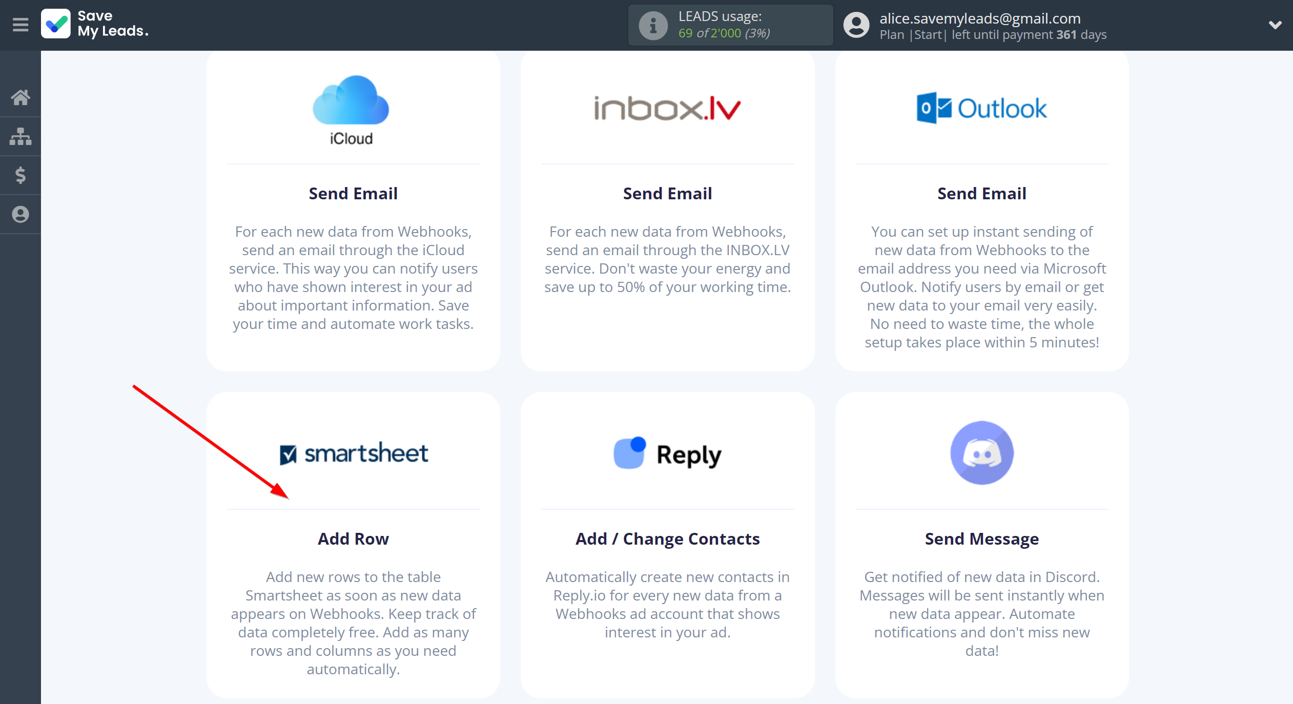 How to Connect Webhooks with Smartsheet | Data Destination system selection