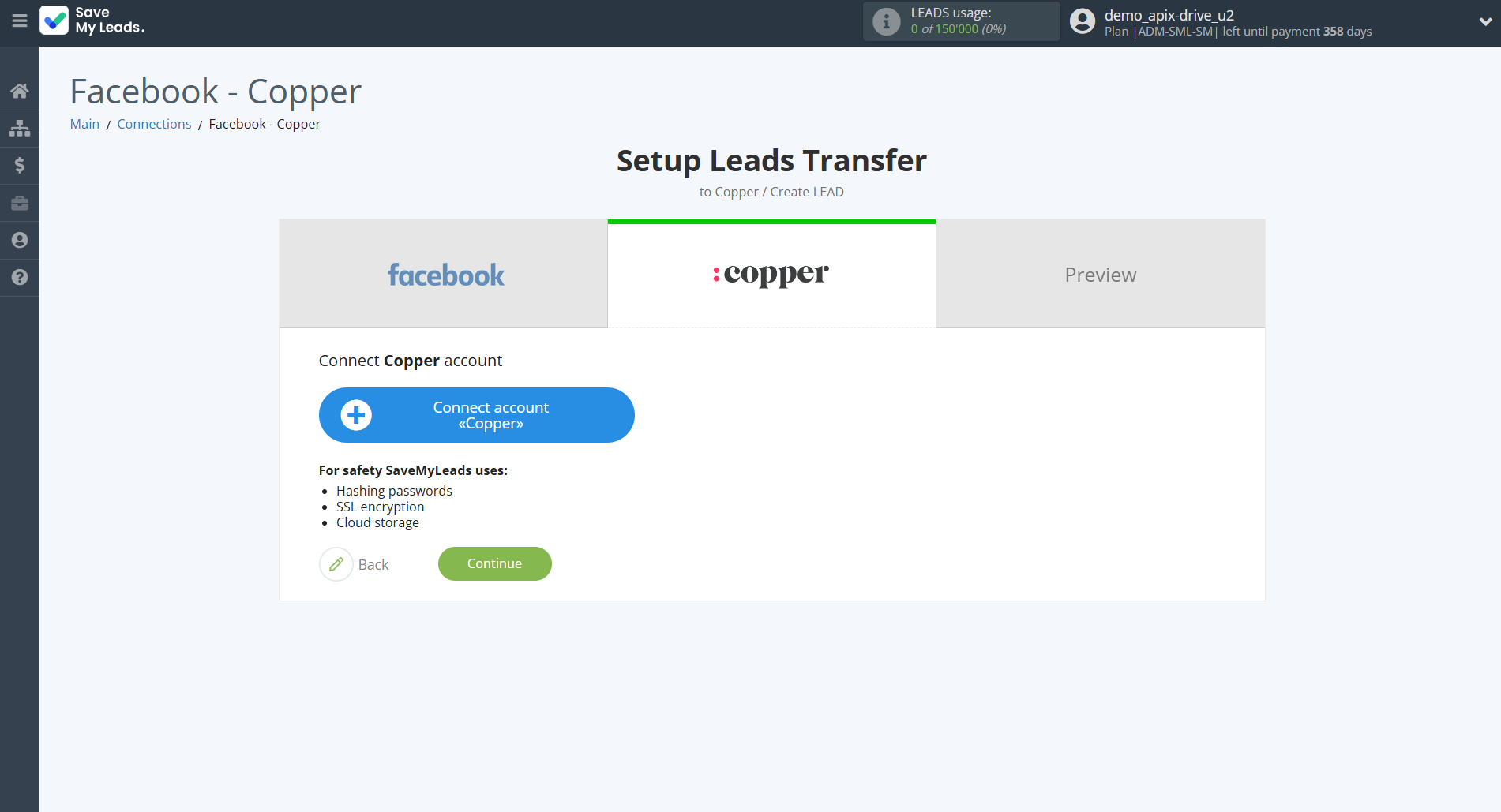 How to Connect Facebook with Copper Create Lead | Data Destination account connection