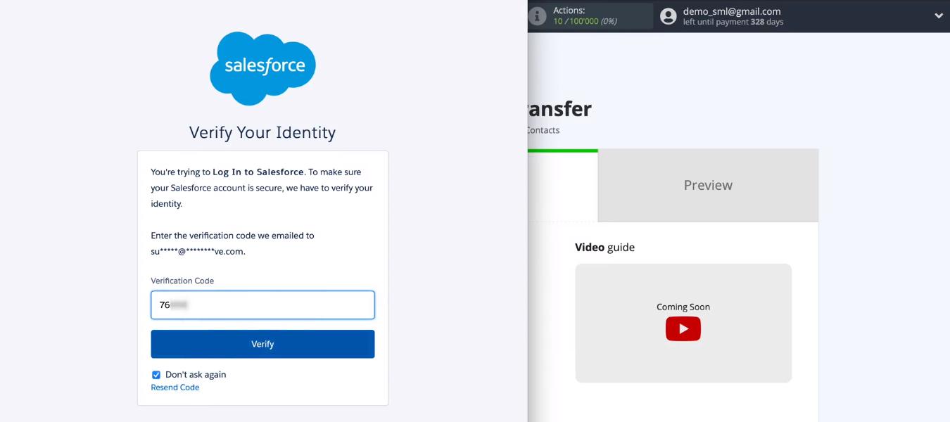 Facebook and Salesforce integration | Enter the code to verify your identity