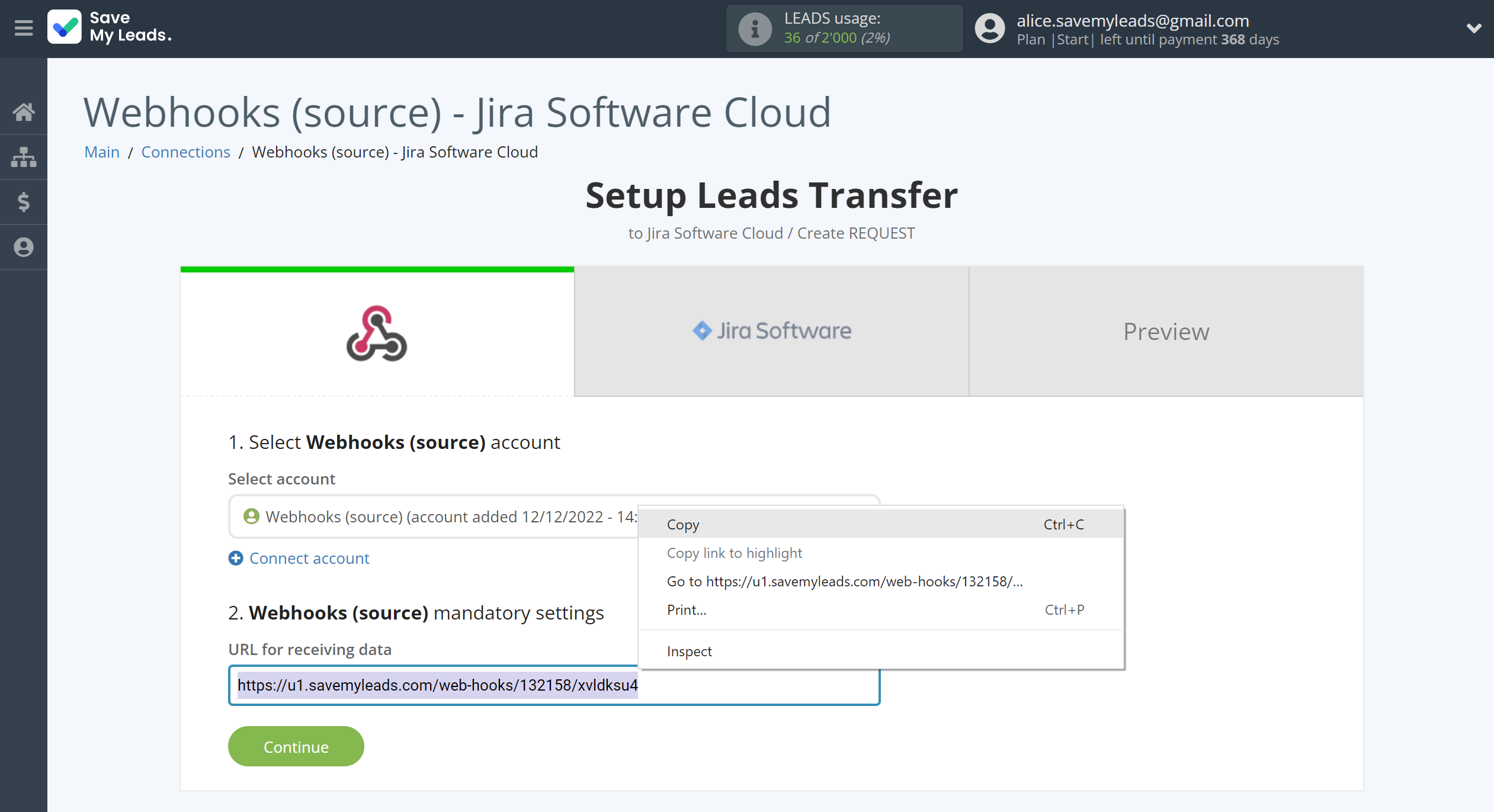 How to Connect Webhooks with Jira Software Cloud | Data Source account connection