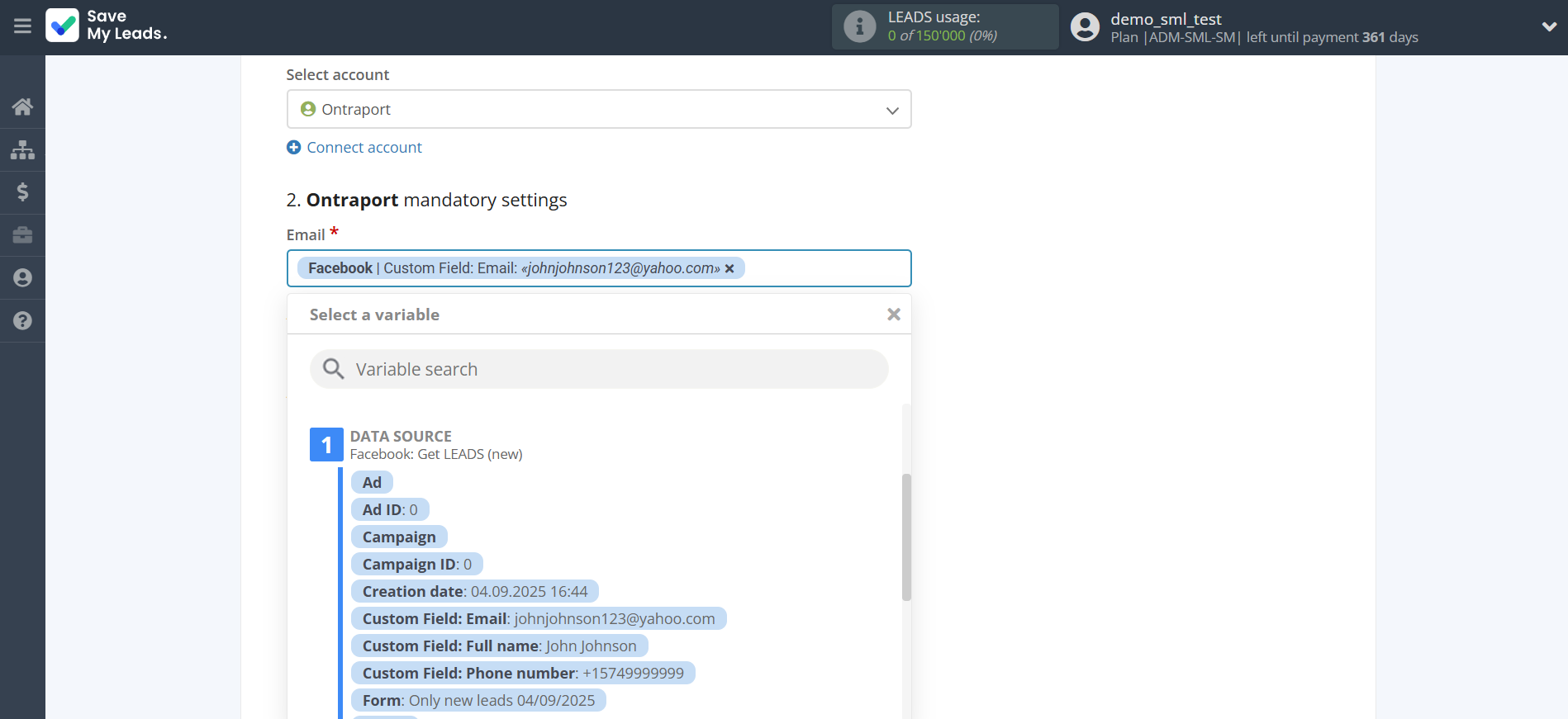 How to Connect Facebook with Ontraport | Assigning fields