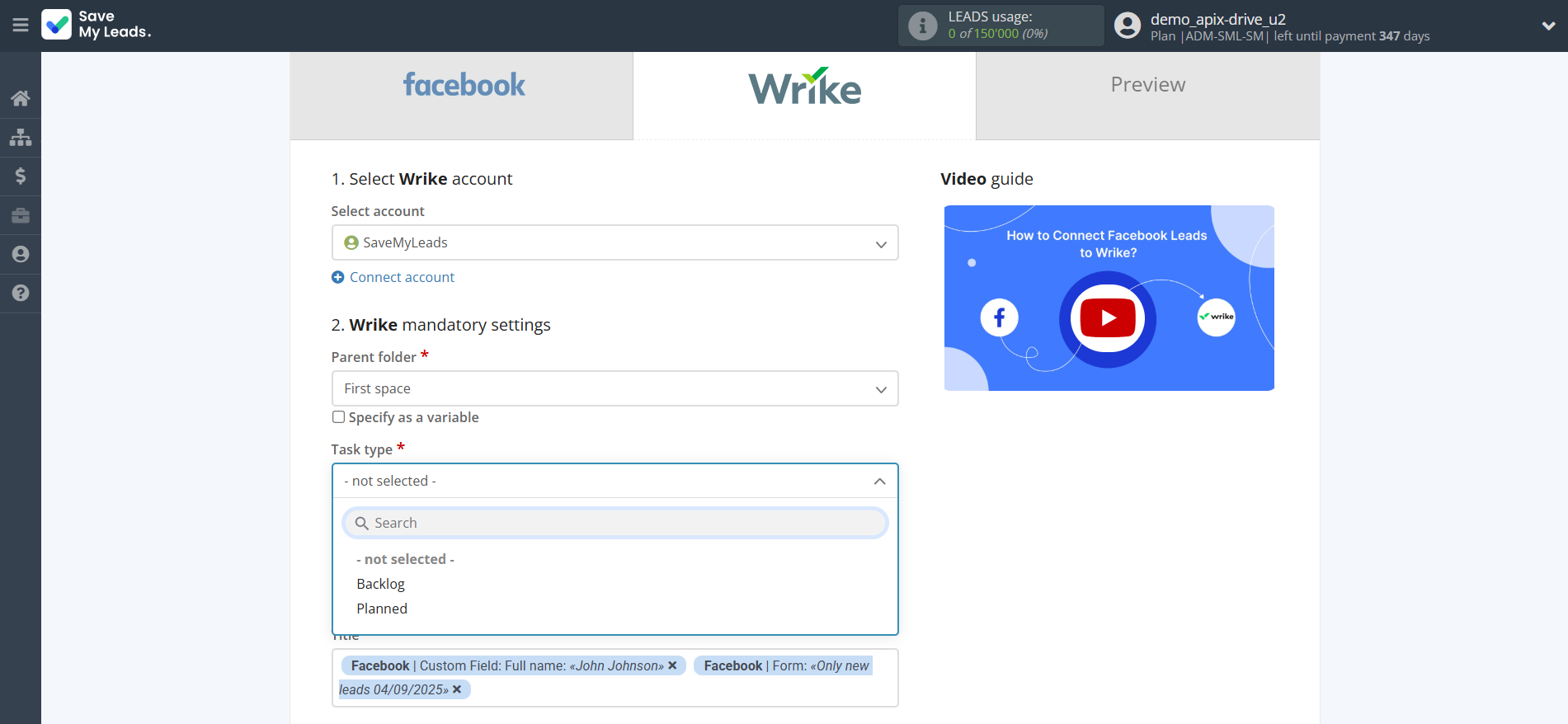 How to Connect Facebook with Wrike | Assigning fields How to Connect Facebook with Wrike | Assigning fields