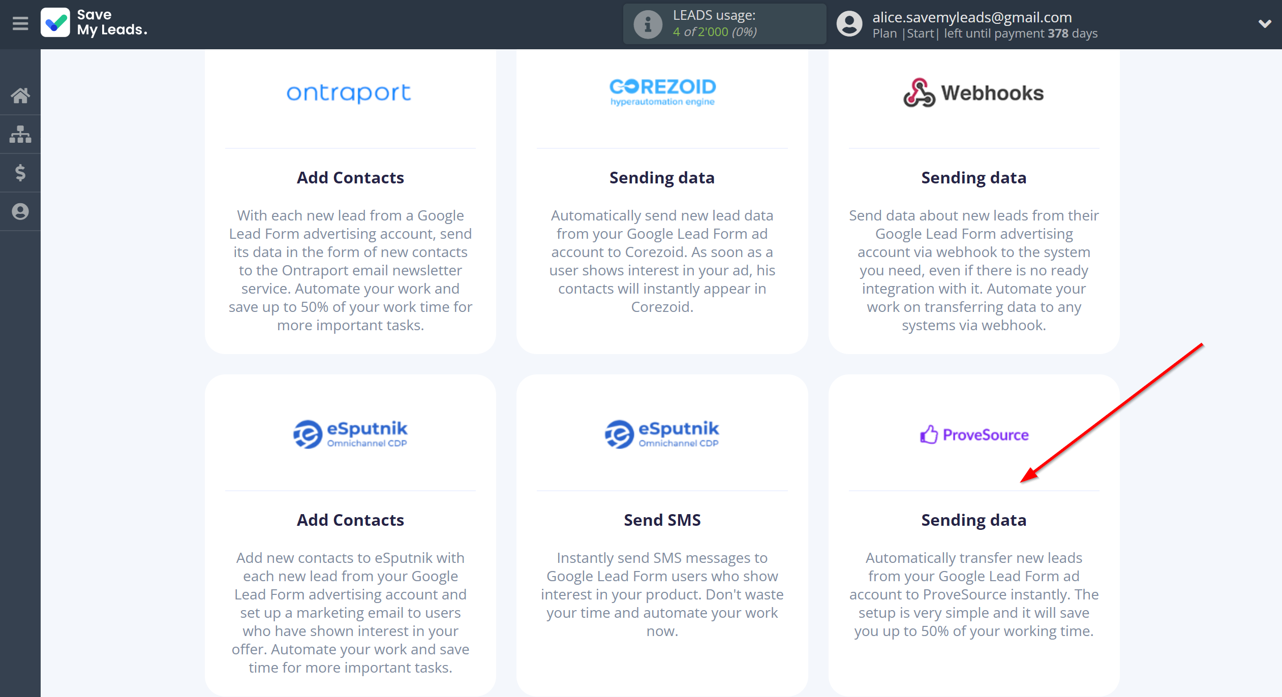 How to Connect Google Lead Form with ProveSource | Data Destination system selection