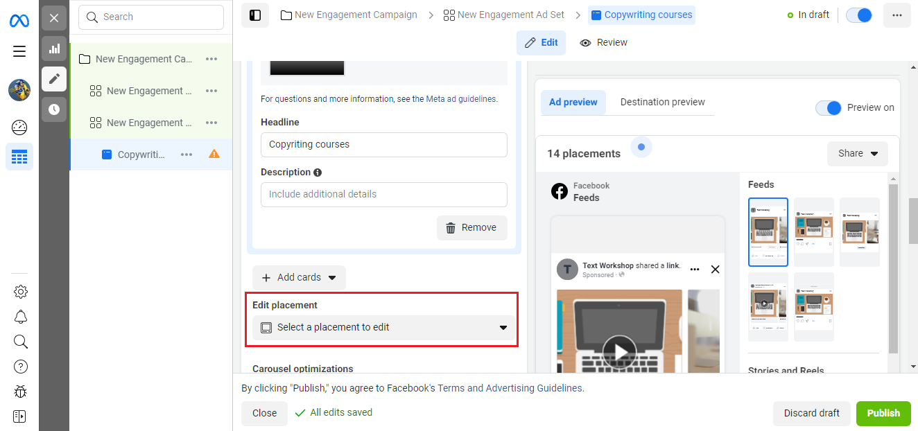 How to add video to ads on Facebook | Edit placement