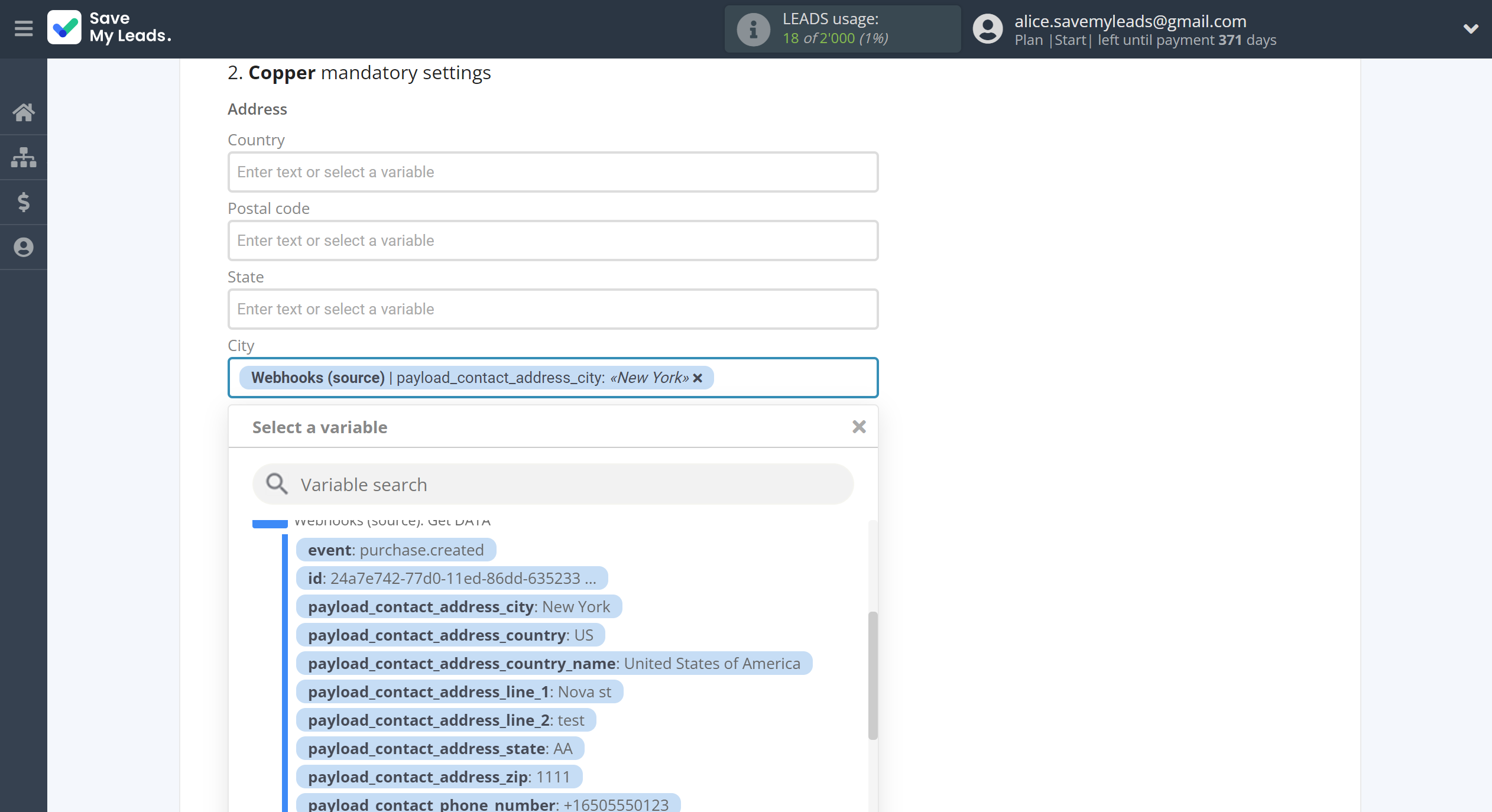 How to Connect Webhooks with Copper Create Lead | Assigning fields