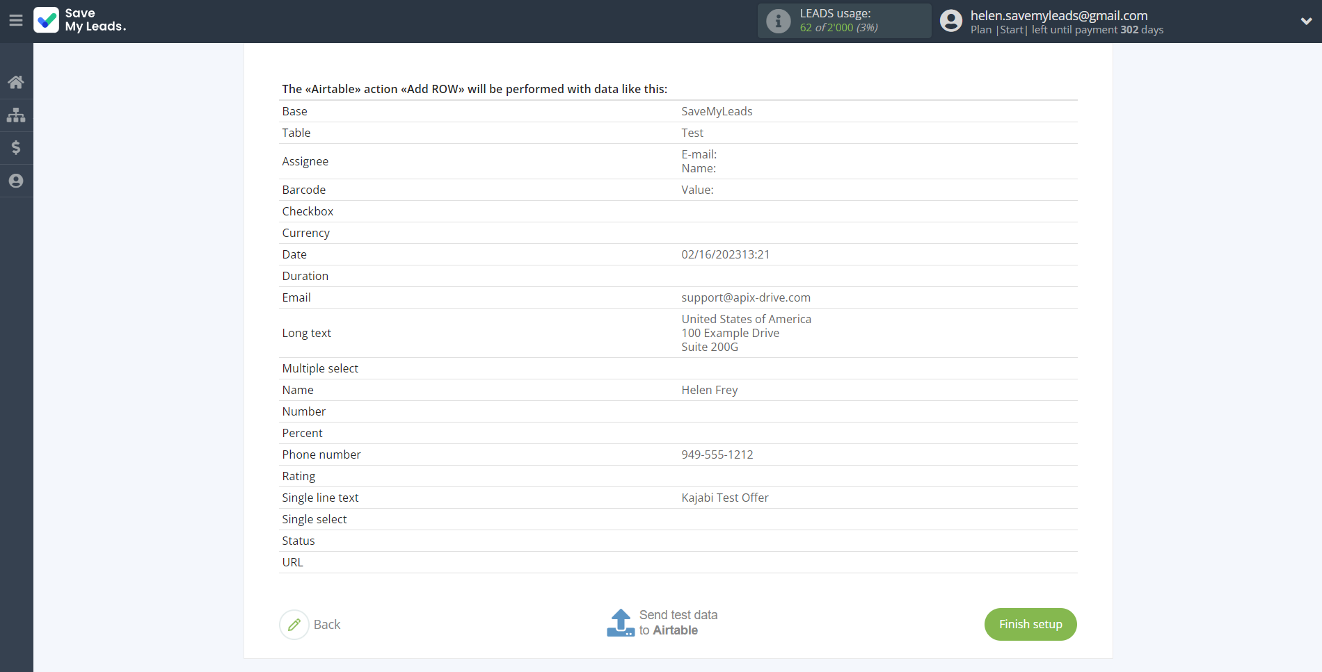 How to Connect Webhooks with AirTable | Test data