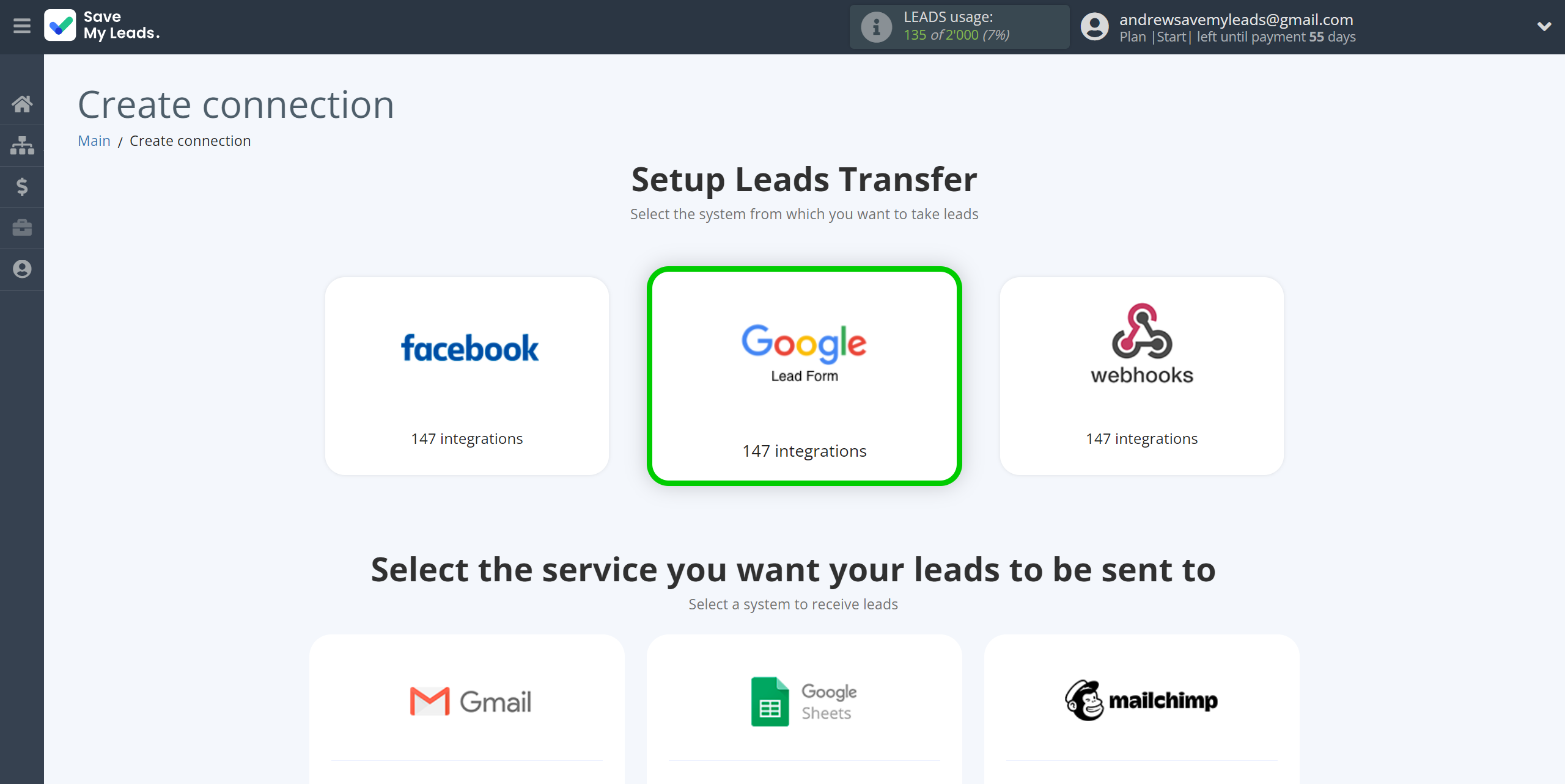 How to Connect Google Lead Form with Salesmsg | Data Source system selection