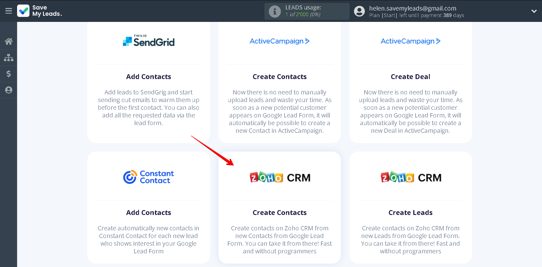 How to Connect Google Lead Form with Zoho CRM Create Contacts | Data Destination system selection