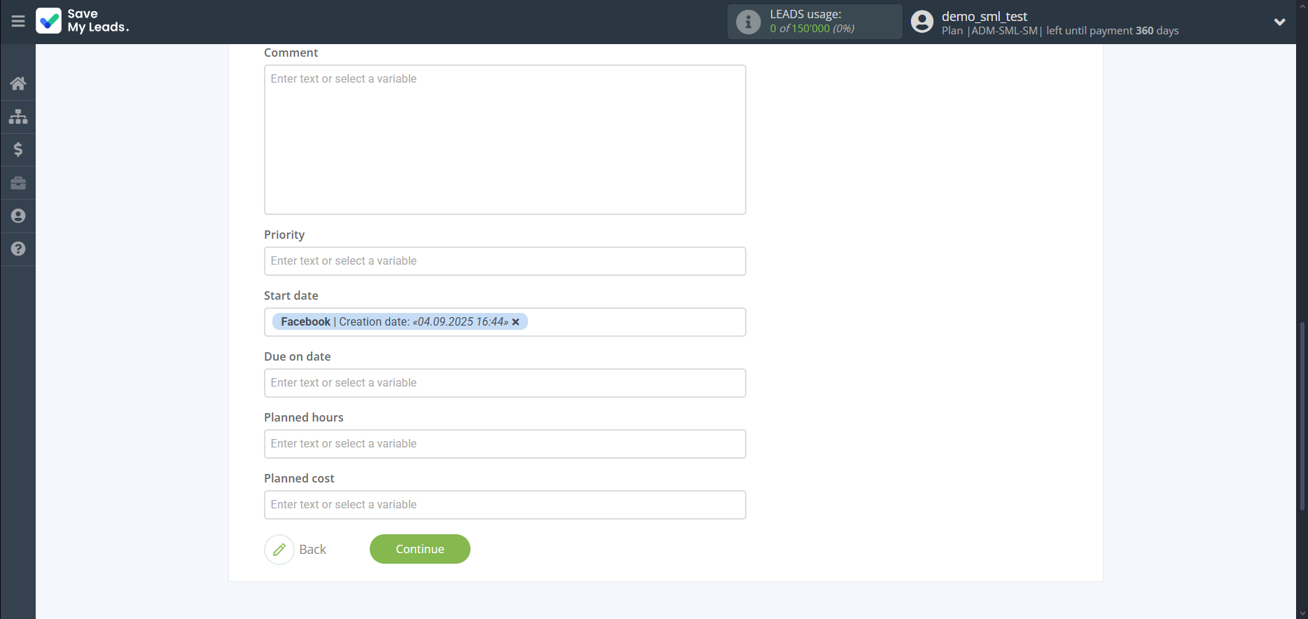 How to Connect Facebook with Worksection | Assigning fields