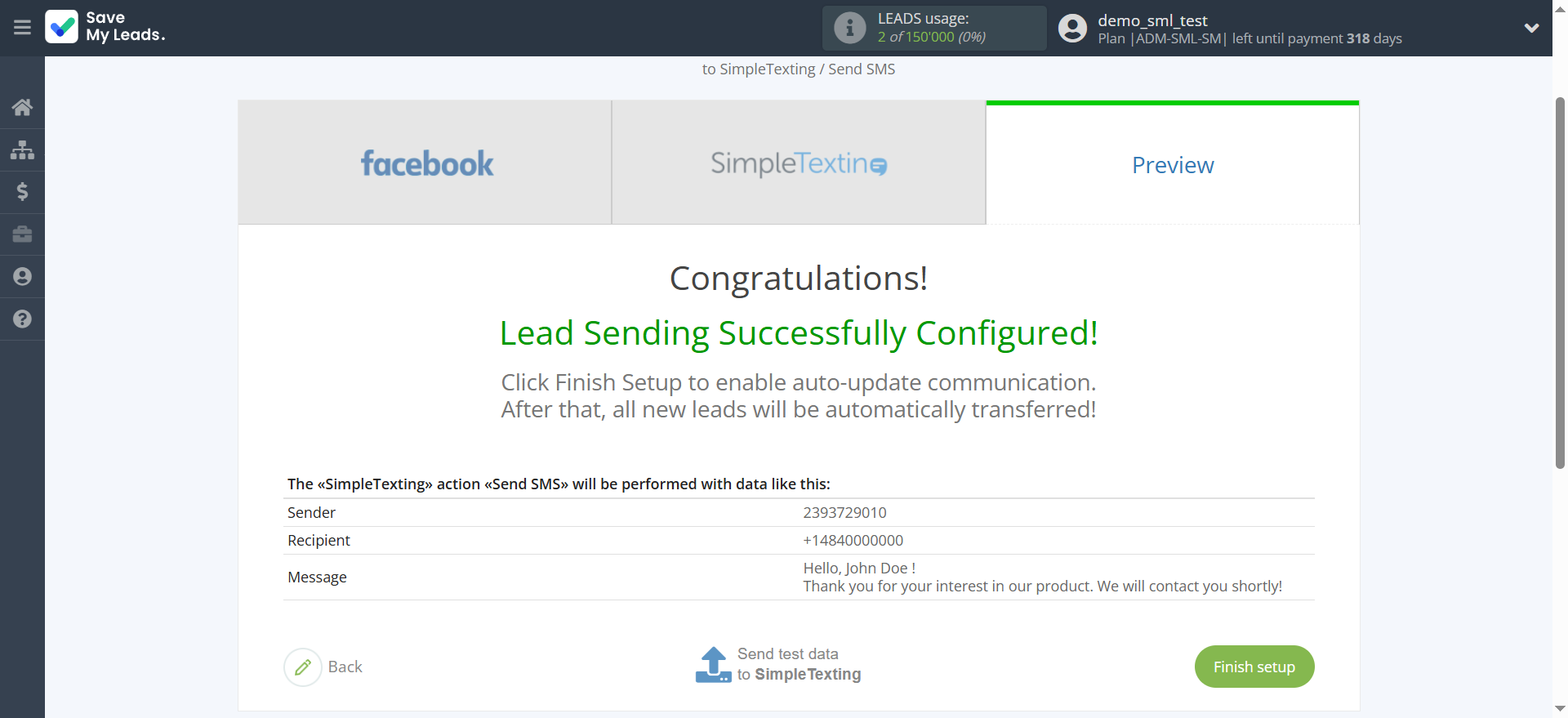 How to Connect Facebook with SimpleTexting | Test data How to Connect Facebook with SimpleTexting | Test data