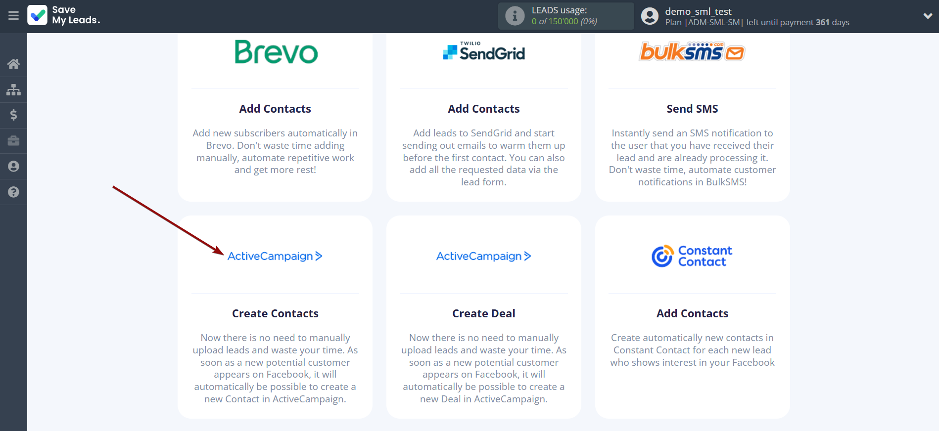 How to Connect Facebook with ActiveCampaign Create Contacts | Data Destination system selection