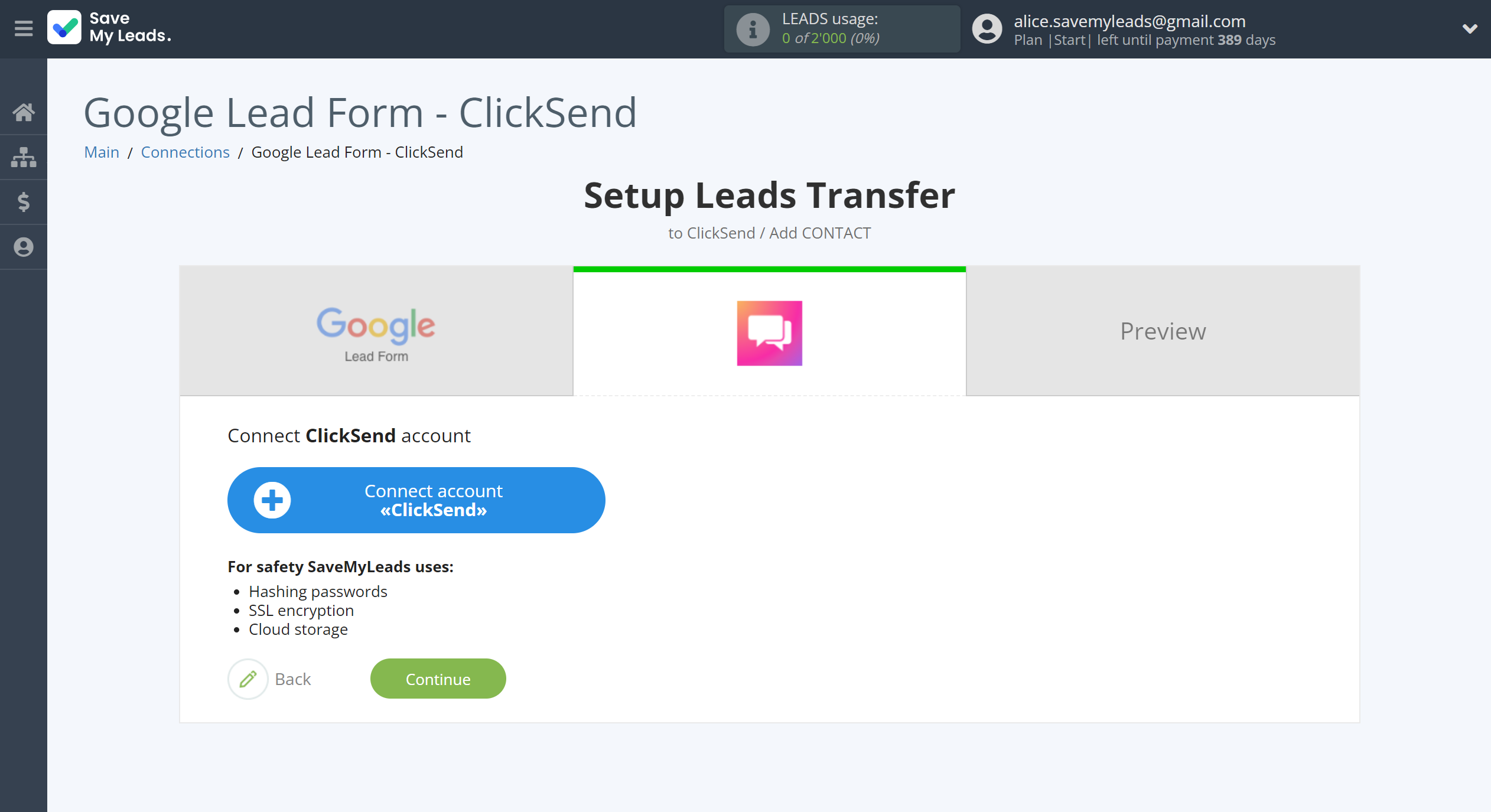 How to Connect Google Lead Form with ClickSend Add Contacts | Data Destination account connection