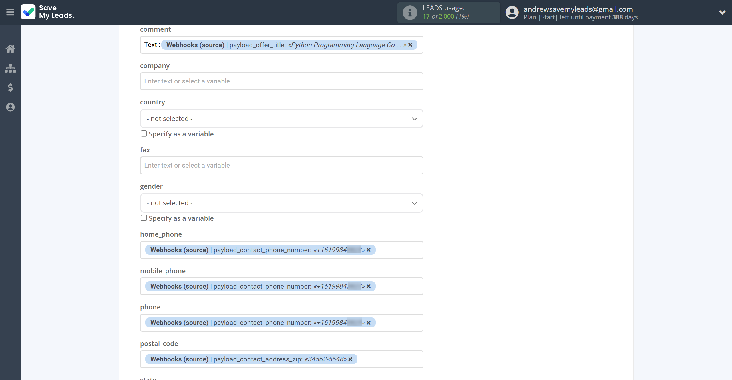 How to Connect Webhooks with GetResponse | Assigning fields