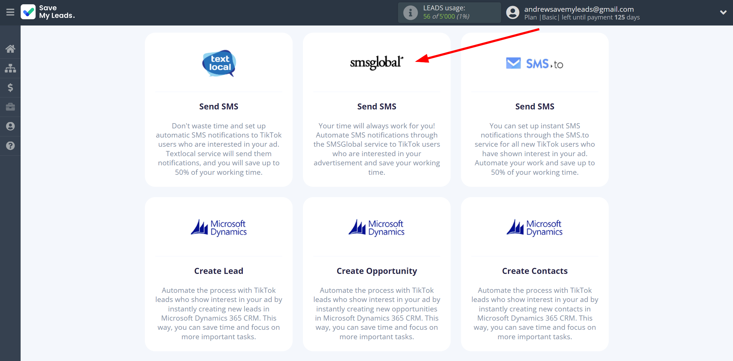 How to Connect TikTok with SMSGlobal | Data Destination system selection