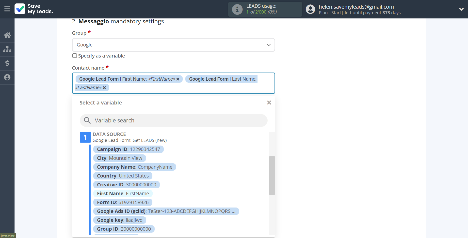 How to Connect Google Lead Form with Messaggio | Assigning fields