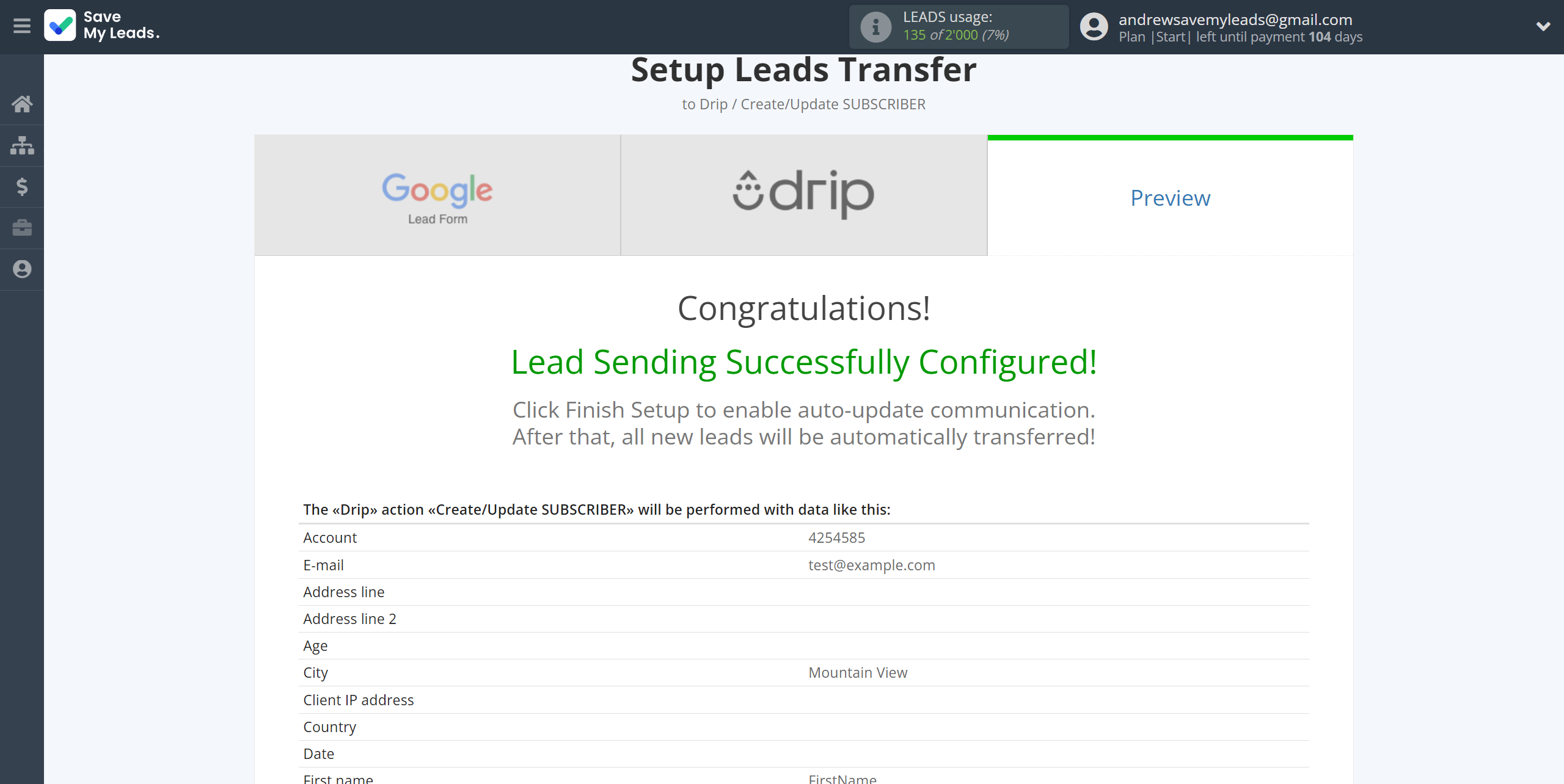 How to Connect Google Lead Form with Drip Create/Update Subscribers | Test data