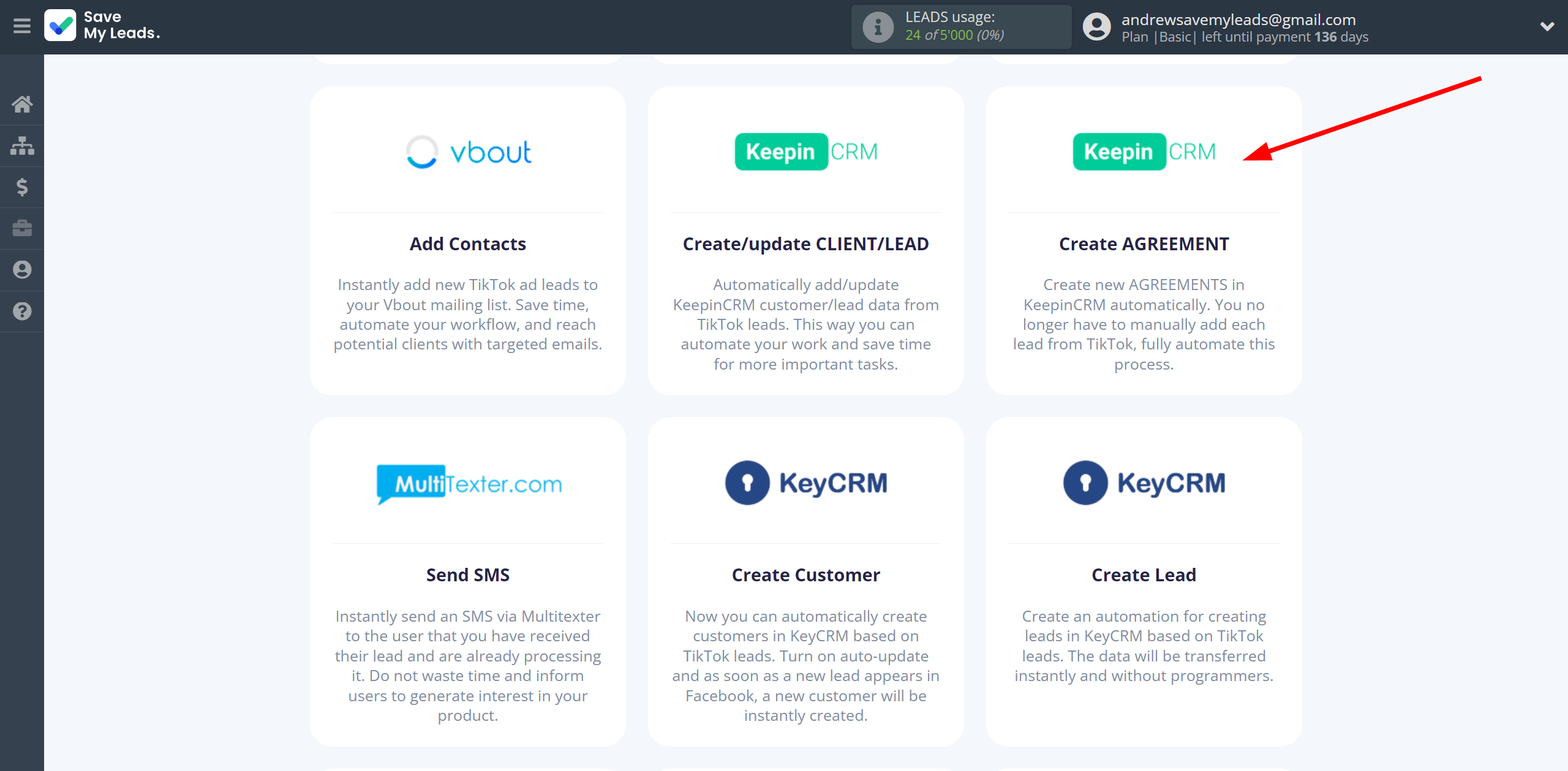 How to Connect TikTok with KeepinCRM Create Agreement | Data Destination system selection